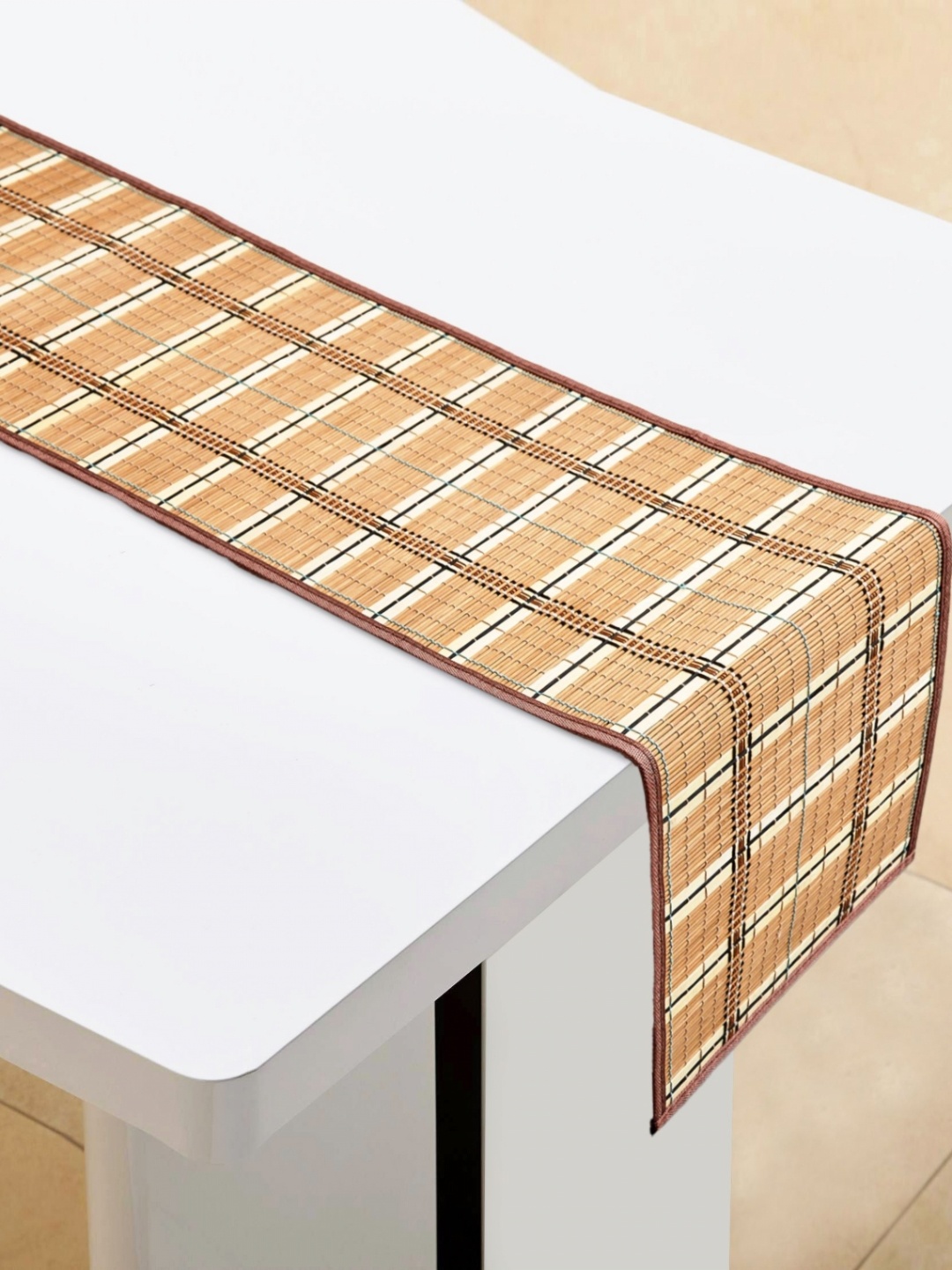 

Home Centre Corsica Habitat Hued Beige & Brown Striped Bamboo Table Runner