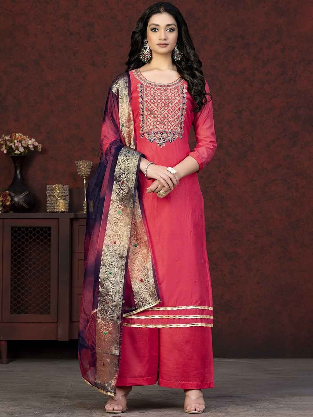 

Maroosh Floral Embroidered Unstitched Dress Material, Pink