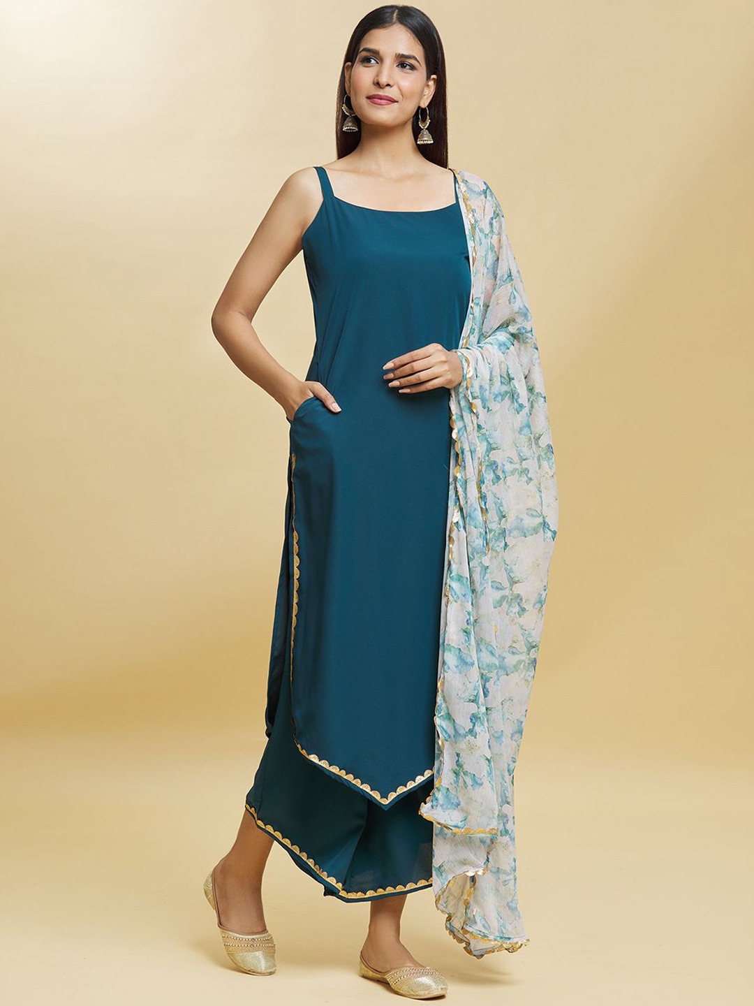 

Adara Khan Women Regular Kurta with Palazzos & With Dupatta, Blue