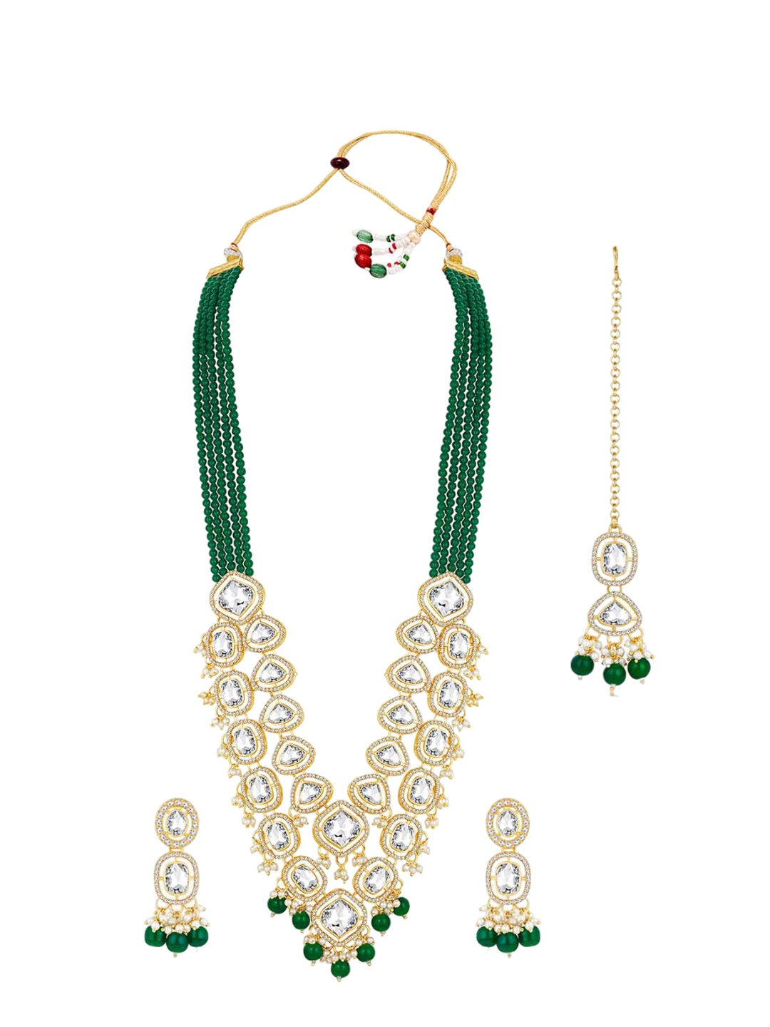 

Peora Gold-Plated Cubic Zirconia Crystal Studded & Beaded Layered Jewellery Set
