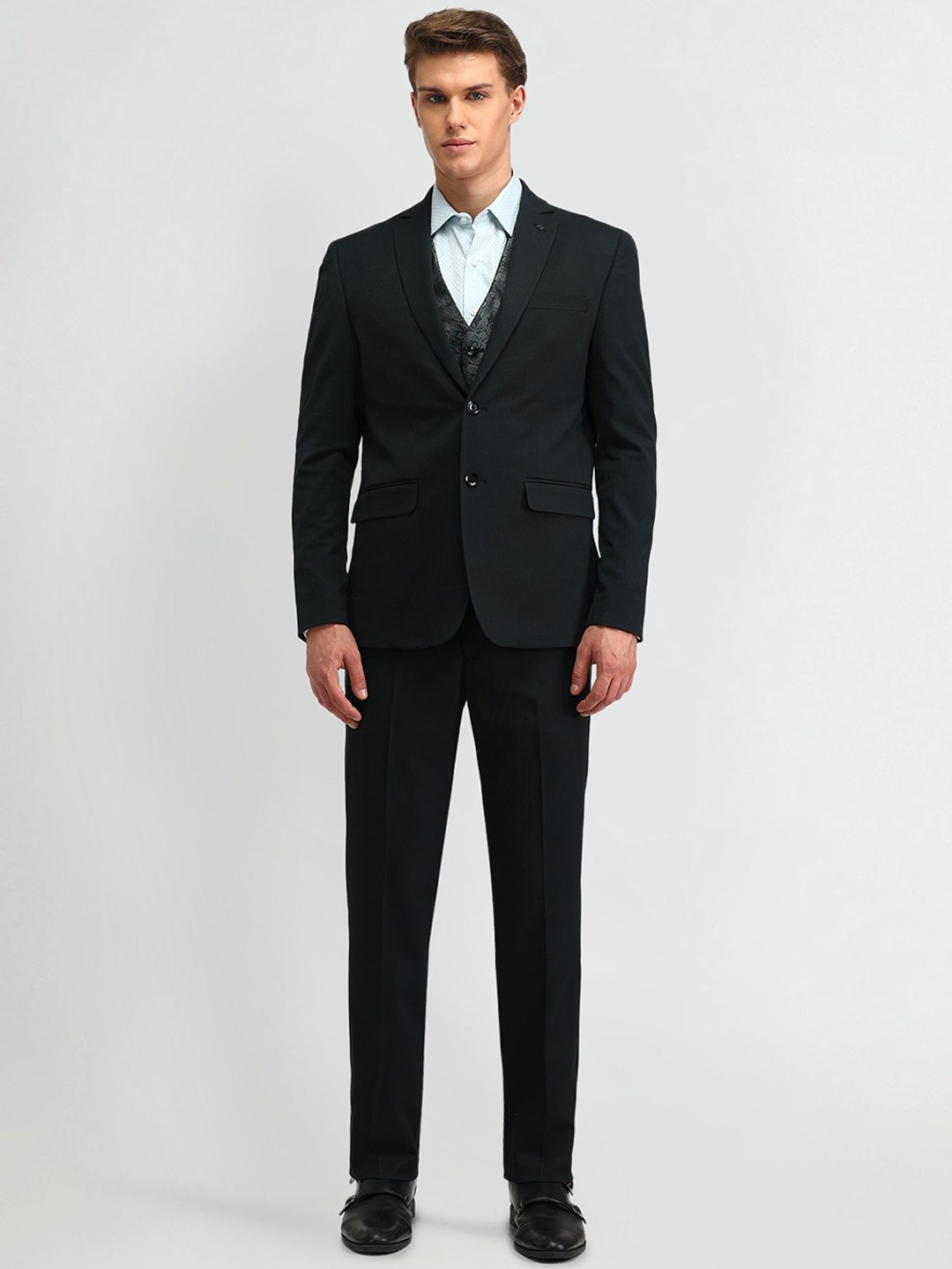 

Arrow Men Self Design Single-Breasted Blazer, Green