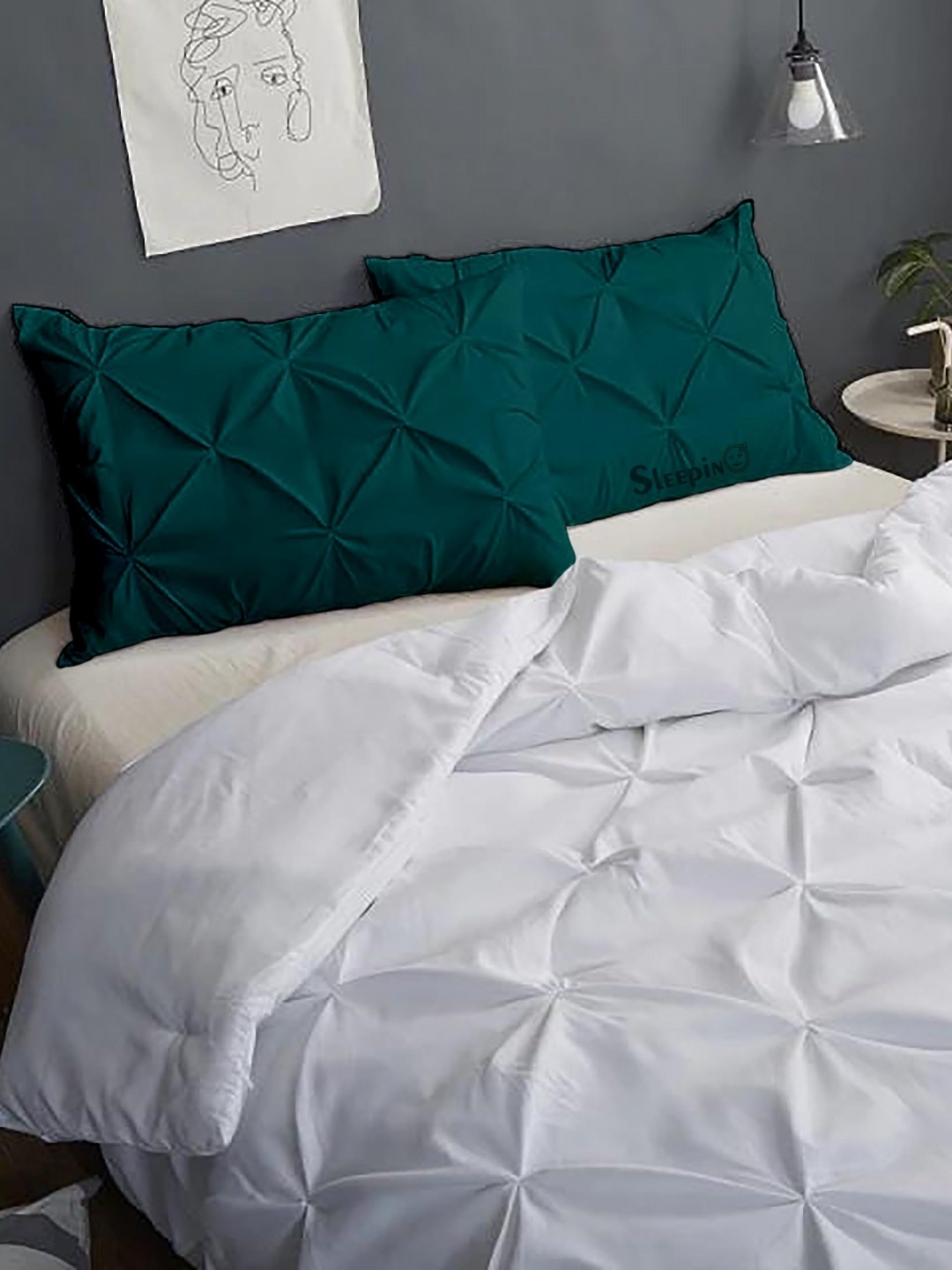 

Sleepino Teal 2 Pieces Solid Linen Rectangle Pillow Covers
