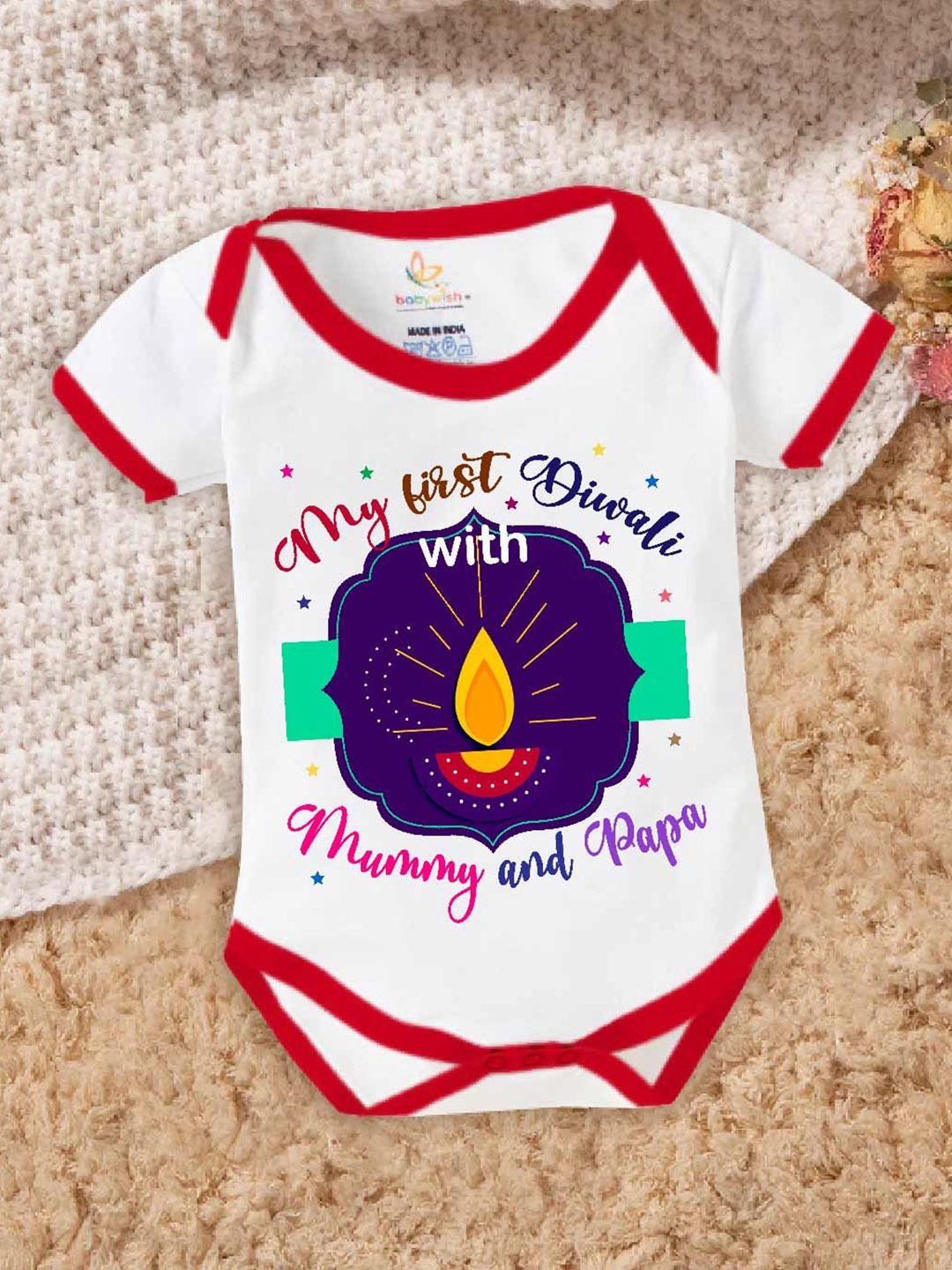 

Babywish Unisex Kids Printed Cotton Bodysuit, Red