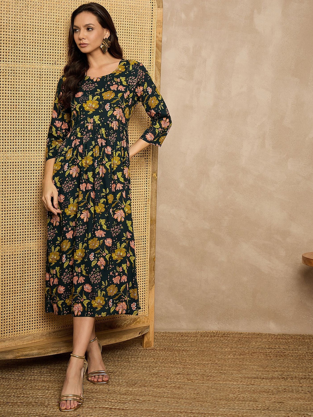 

TANISHA Women Floral Print A-Line Dress, Green