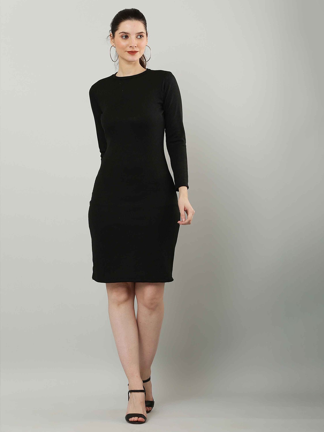 

SQew Solid Long Sleeves Sheath Dress, Black