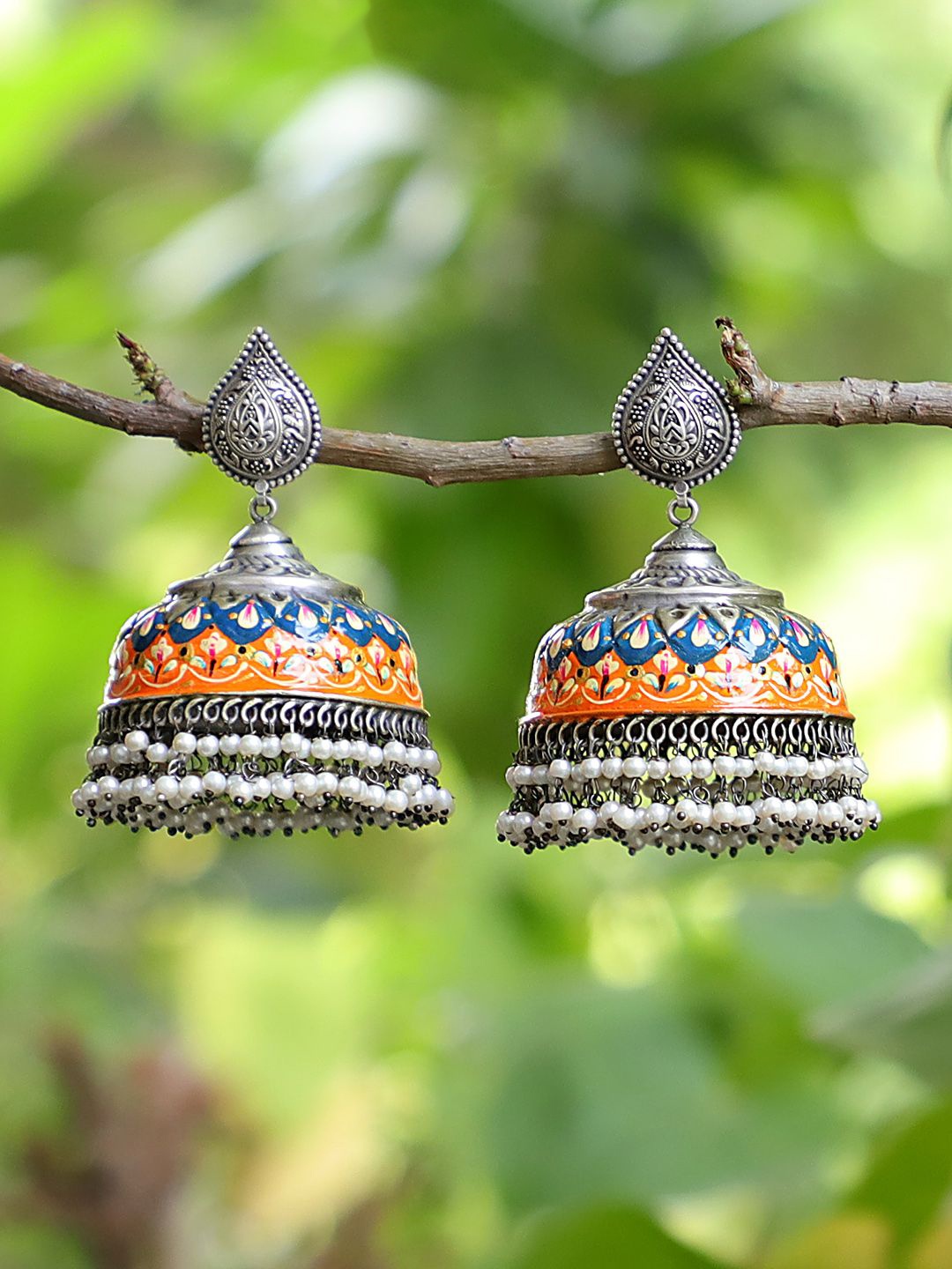 

FIROZA Silver-Plated Dome Shaped Jhumkas