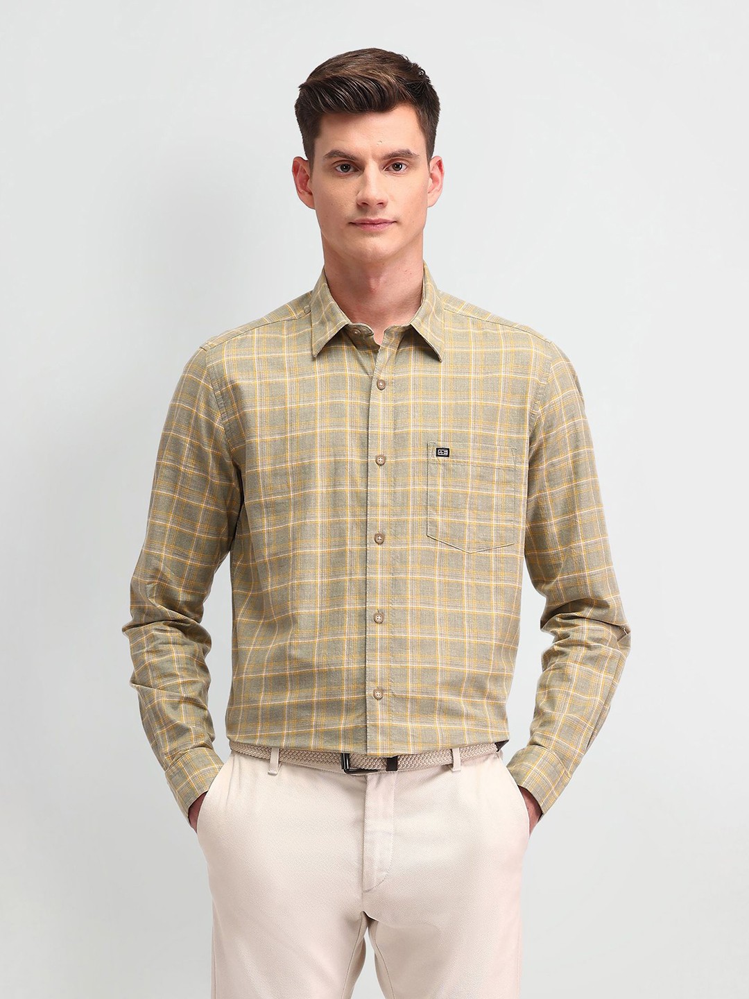 

Arrow Sport Men Manhattan Slim Fit Opaque Checked Casual Shirt, Olive