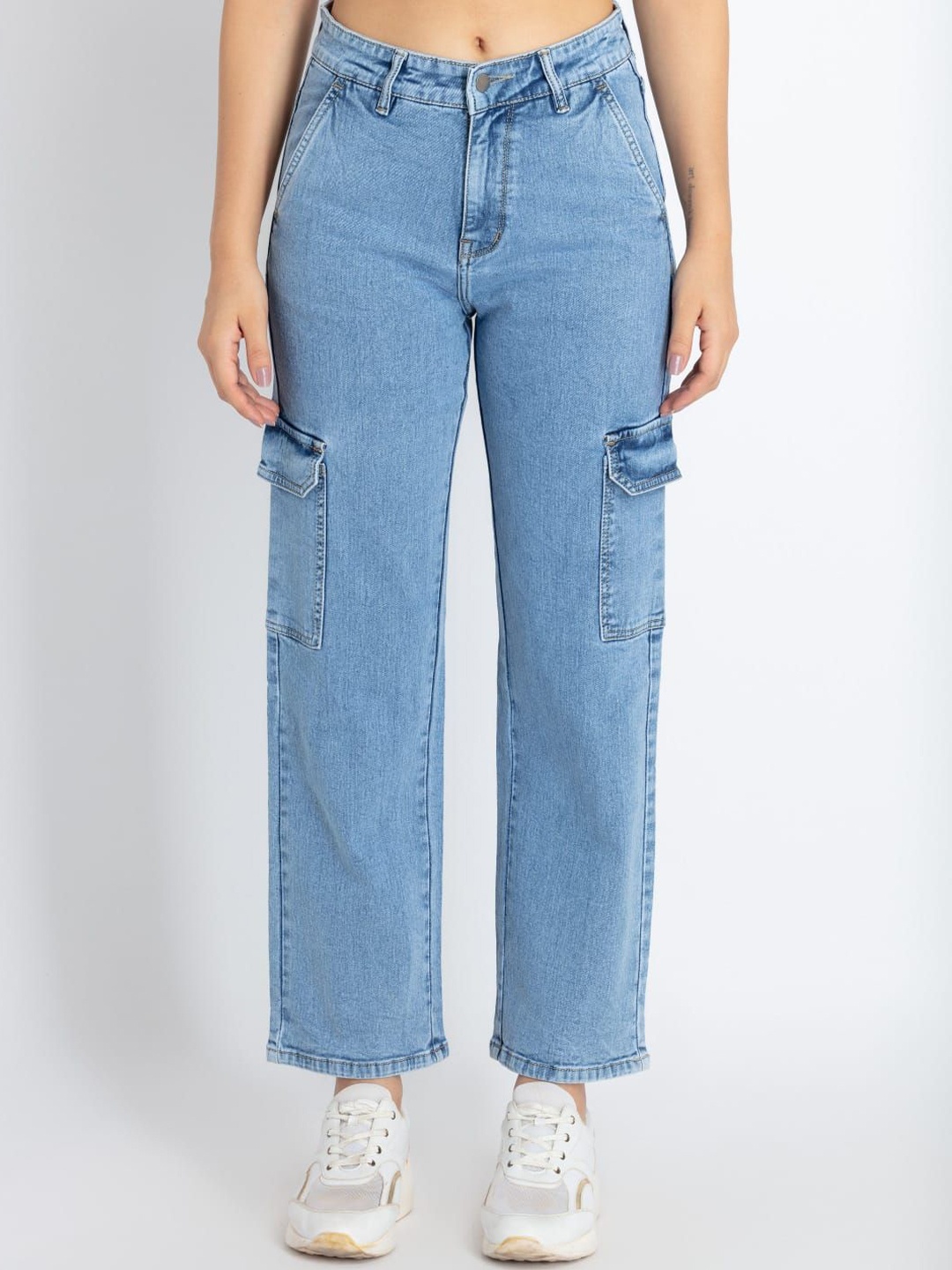 

Perfect Outlet Women Wide Leg High-Rise Cotton Cargo Styles Jeans, Blue