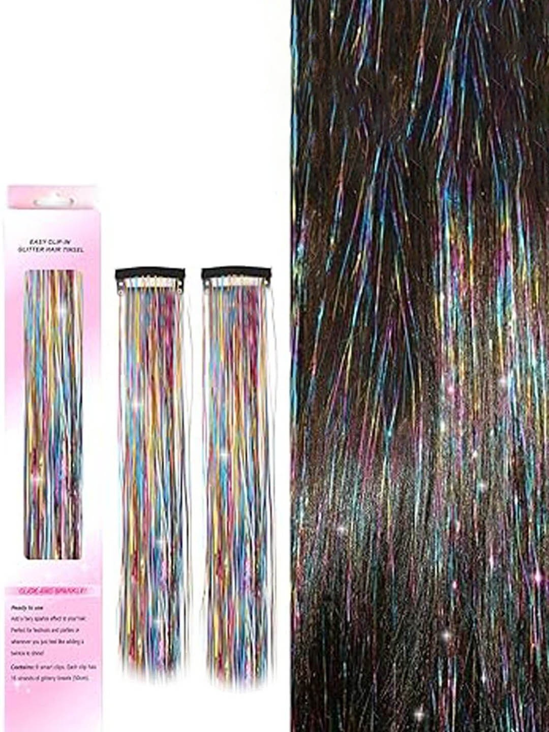 

D-Divine Set Of 2 Clip-In Heat Resistant Straight Hair Extension - Rainbow - 24 Inch, Pink