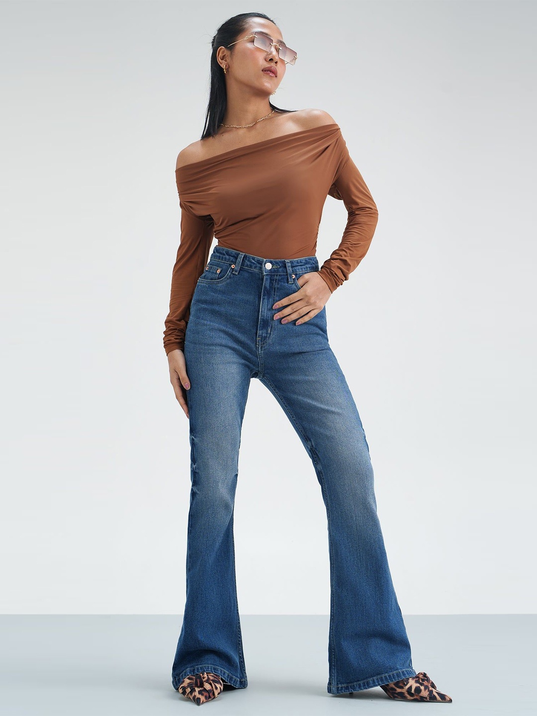 

FREAKINS Women Cotton Bootcut High-Rise Light Fade Stretchable Jeans, Blue