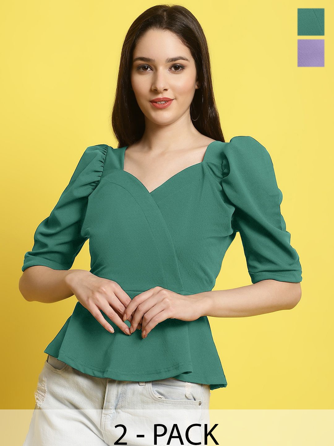 

Metronaut Pack Of 2 Women Sweetheart Neck Casual Top, Green