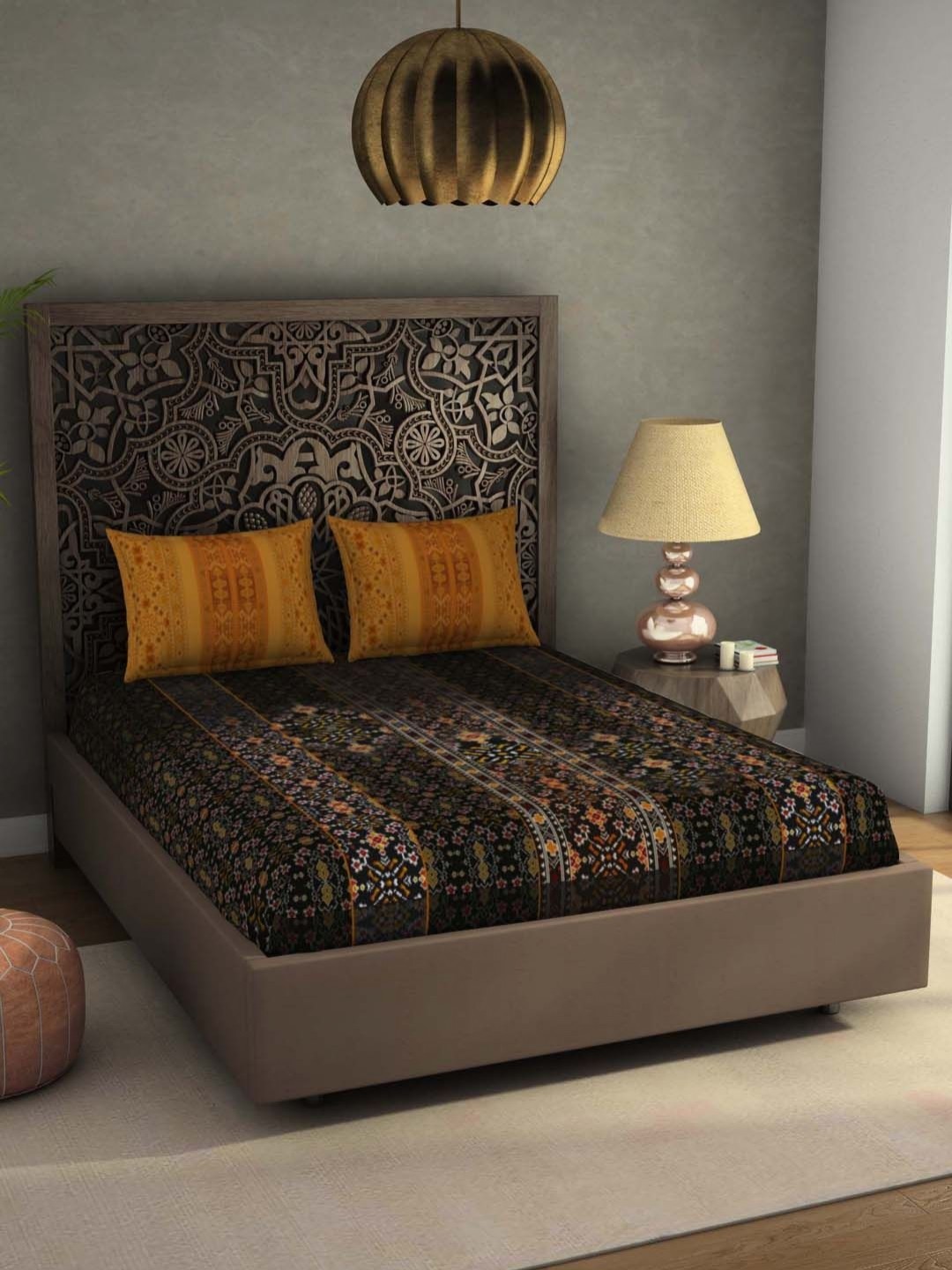 

SPACES Rangana Digital Grey Printed Pure Cotton 300 TC King Bedsheet Set 2.74 x 2.74m