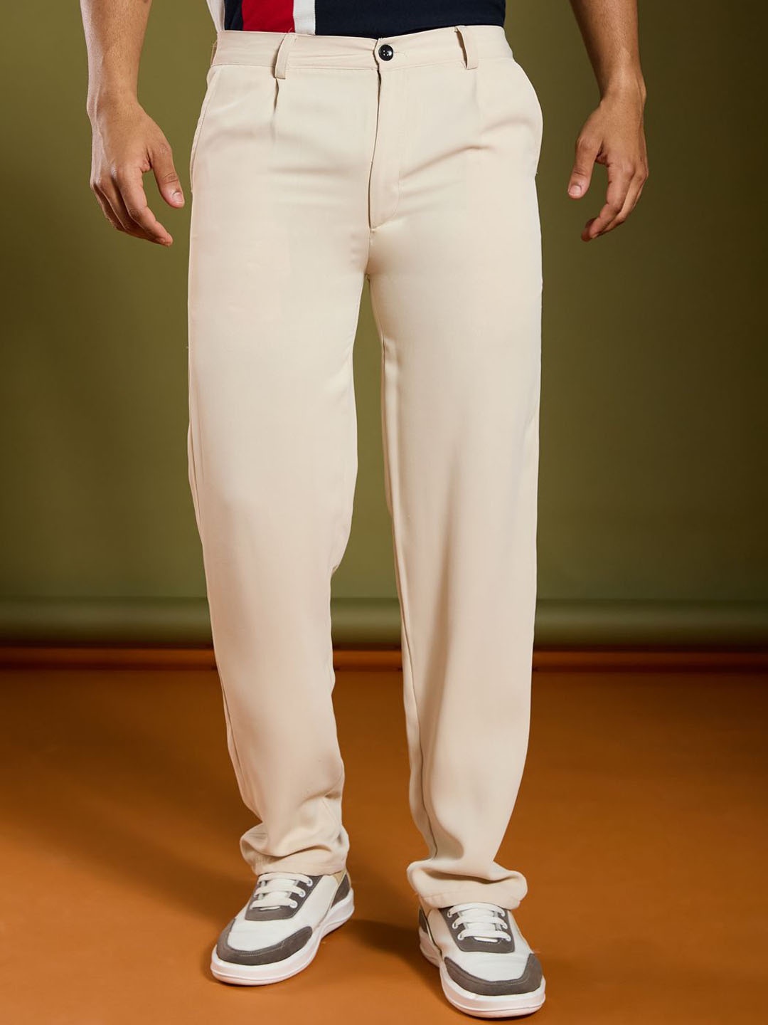 

AAHWAN Men Loose Fit High-Rise Regular Trousers, Off white