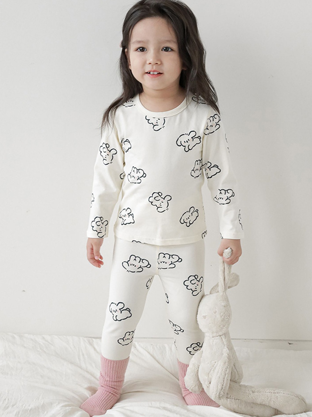 

LULU & SKY Girls Printed Round Neck Nightdress, White