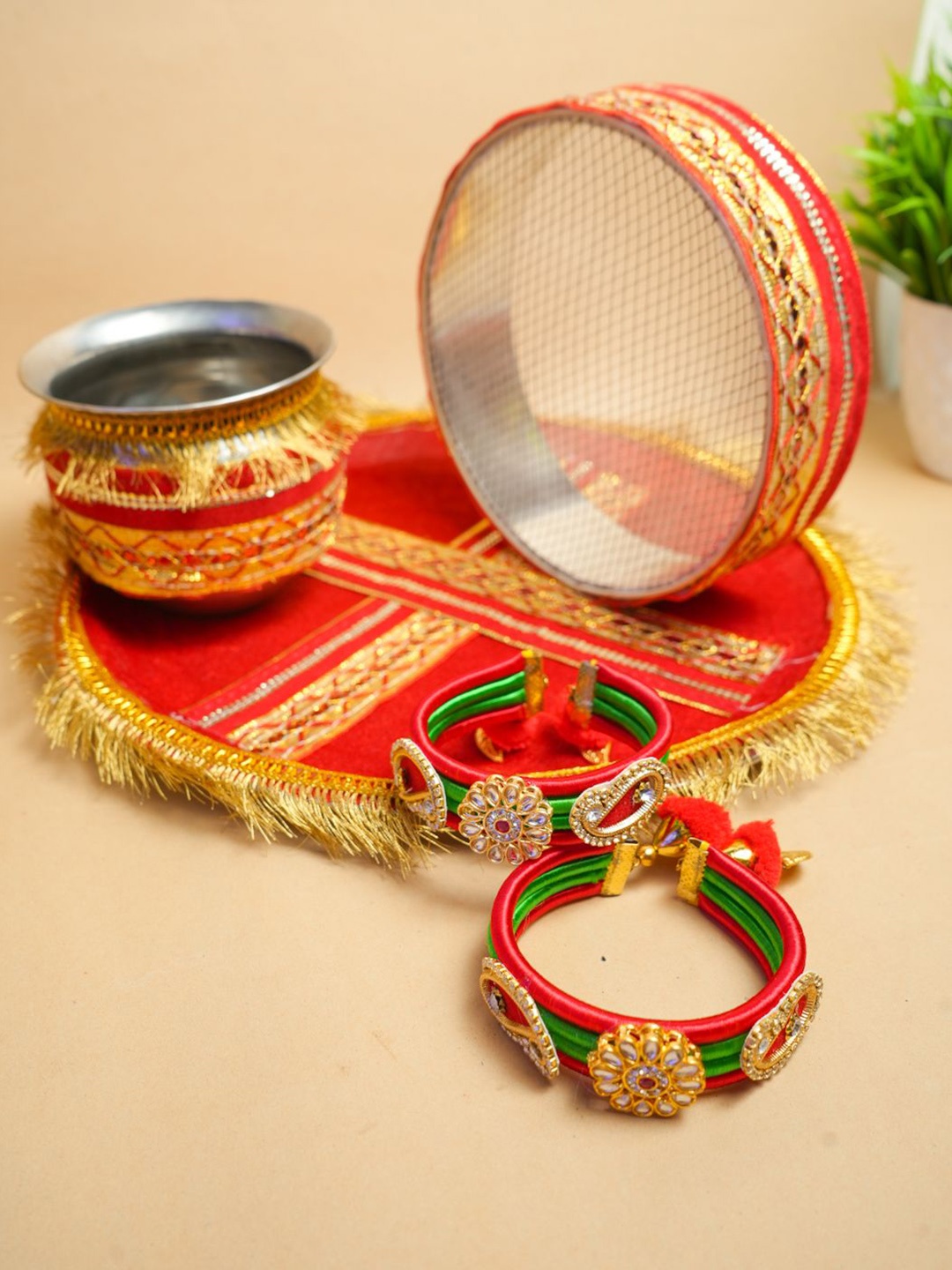 

VIRAASI Karwa Chauth Thali with Bangle, Red