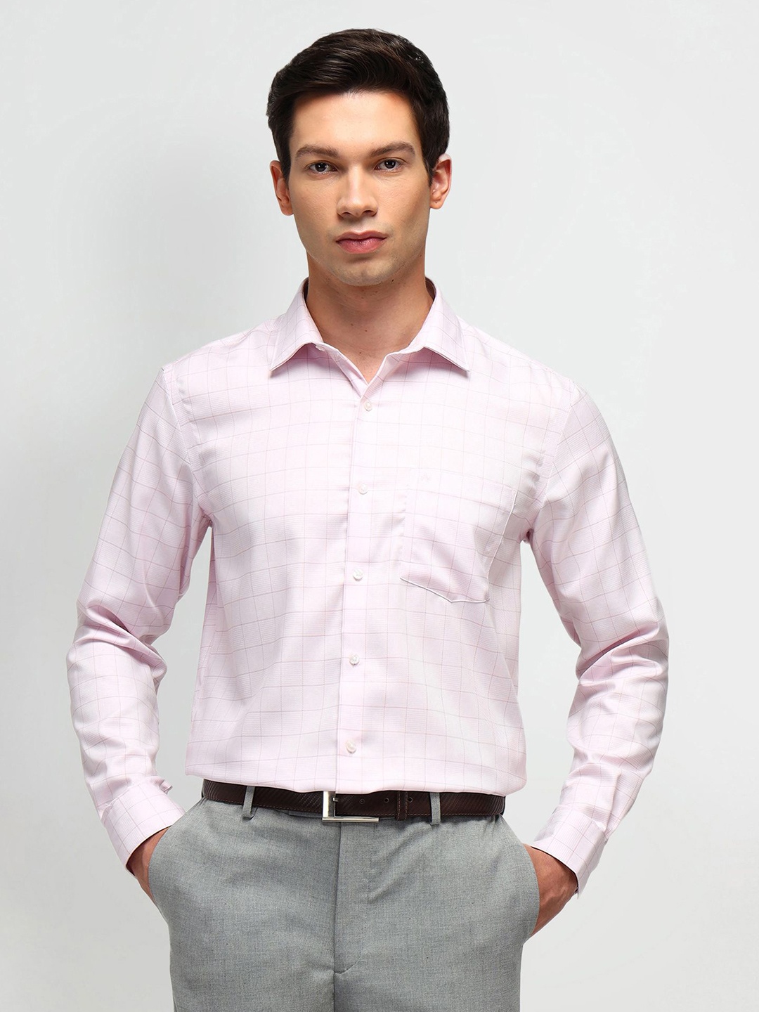 

Arrow Men Classic Spread Collar Gingham Checked Cotton Formal Shirt, Pink