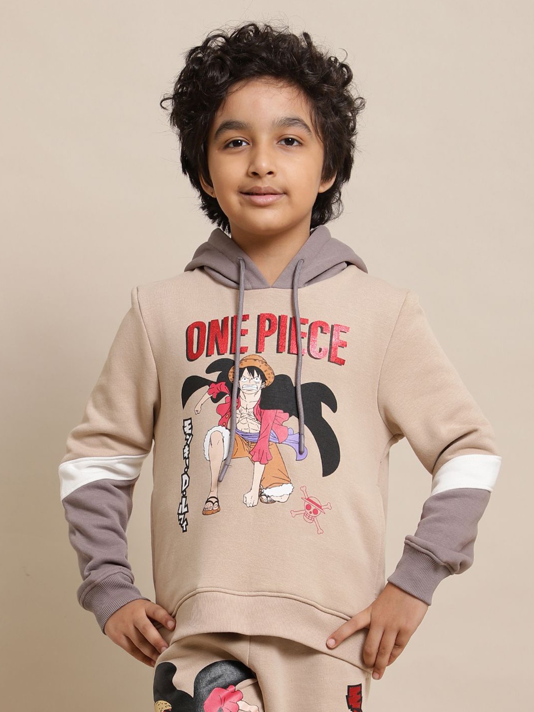 

Kids Ville Boys One Piece Printed Regular Fit Hoodie For Boys, Beige