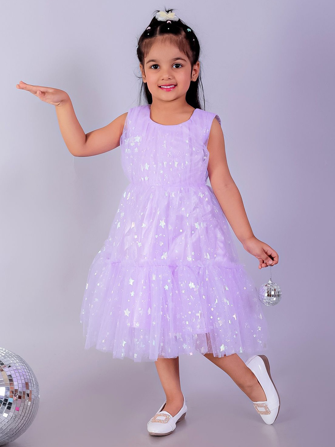 

The Mom Store Girls Self Design Fit & Flare Midi Dress, Lavender