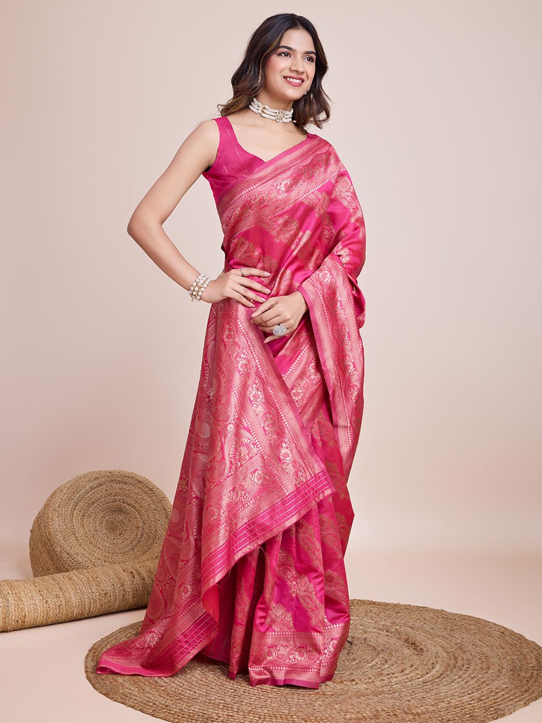 

CARTYSHOP Woven Design Zari Kanjeevaram Saree, Pink