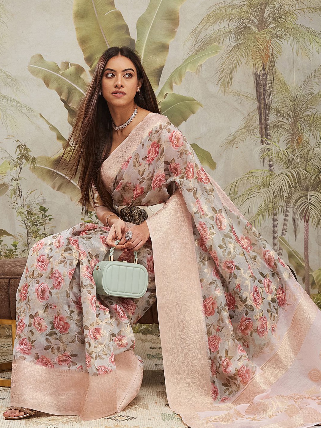 

RACHNA Woven Design Zari Ready to Wear Banarasi Saree, Pink