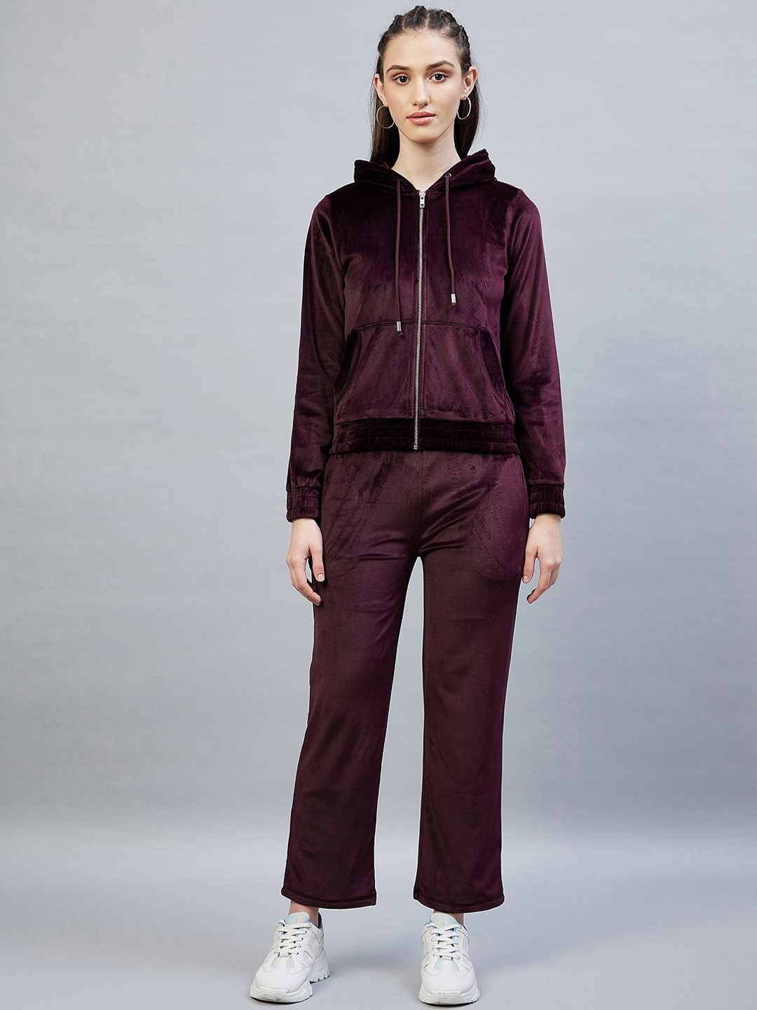 

DELAN Hooded Pure Cotton Sweatshirt & Trouser With Top, Maroon