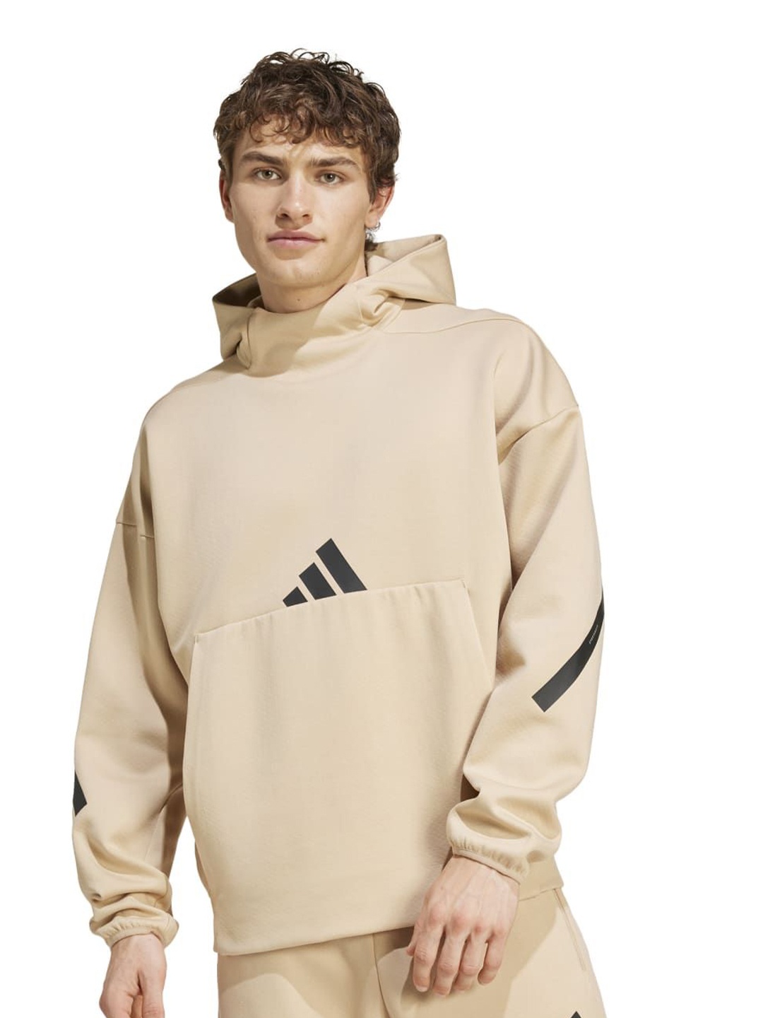 

ADIDAS Brand Logo Printed Long Sleeve Hooded Sweatshirts, Beige