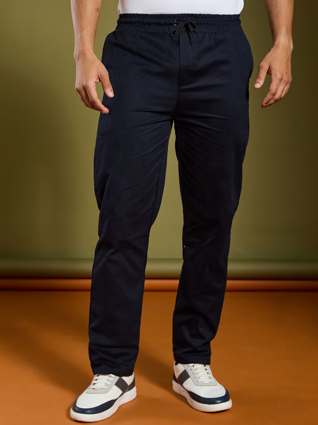

AAHWAN Men High-Rise Trousers, Navy blue