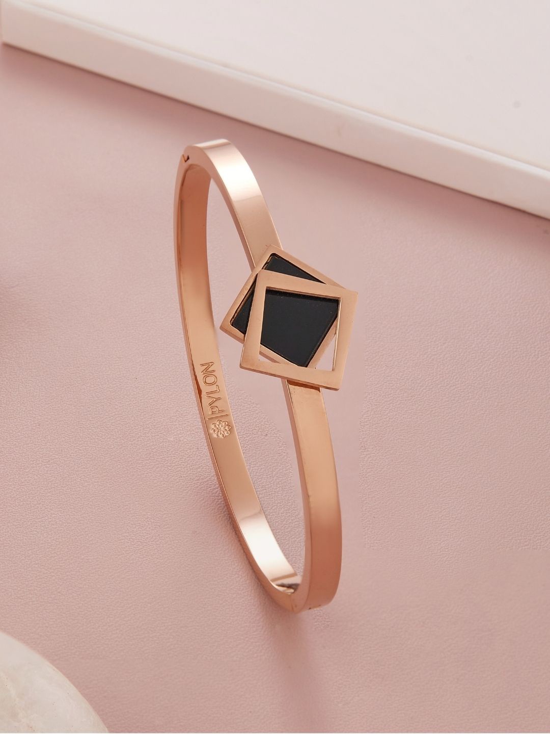 

PYLON Stainless Steel American Diamond Kada Bracelet, Rose gold