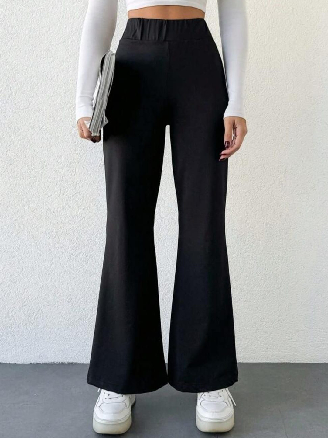 

Next One Women Smart Flared High-Rise Easy Wash Bootcut Trousers, Black