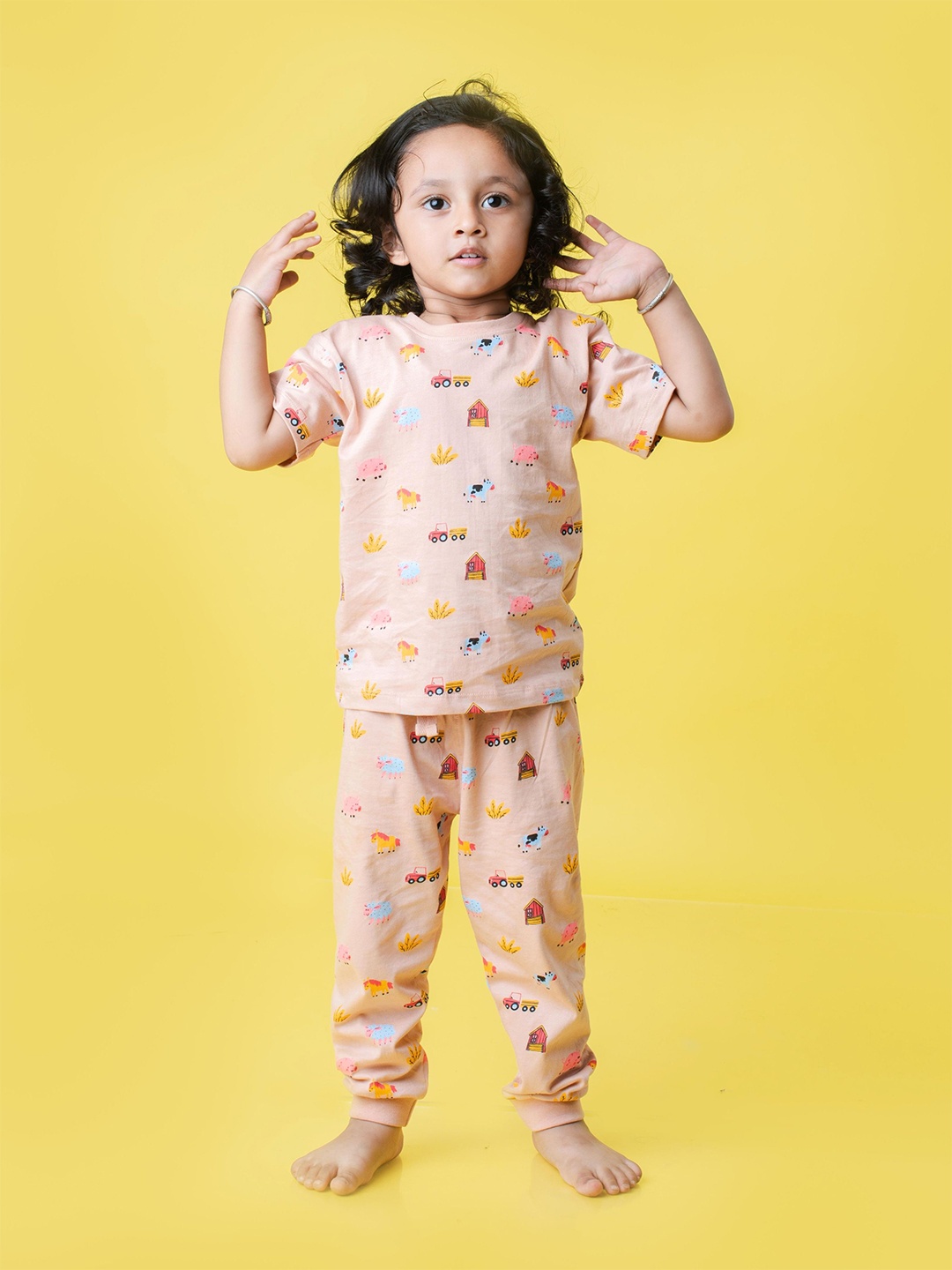 

Orange Sugar Unisex Kids Pure Cotton Casual T-Shirt With Joggers, Peach