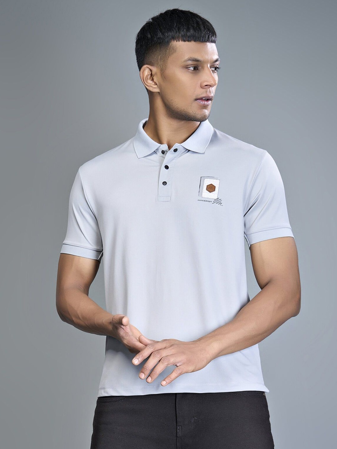

MAXZONE 3 Buttons Polo Collar Casual T-shirt, Grey