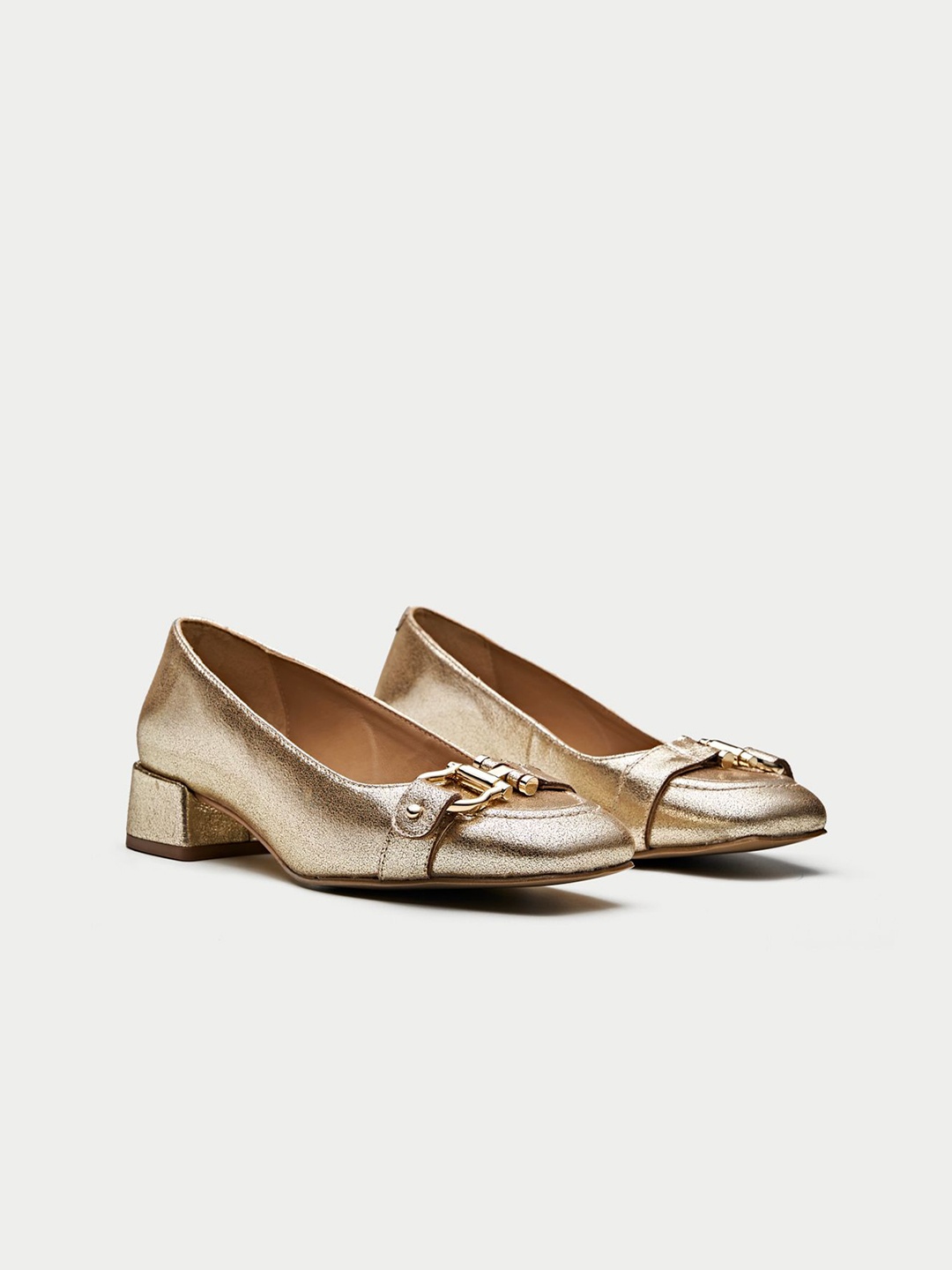 

Oroh Women Square Toe Casual Leather Party Block Pumps, Gold