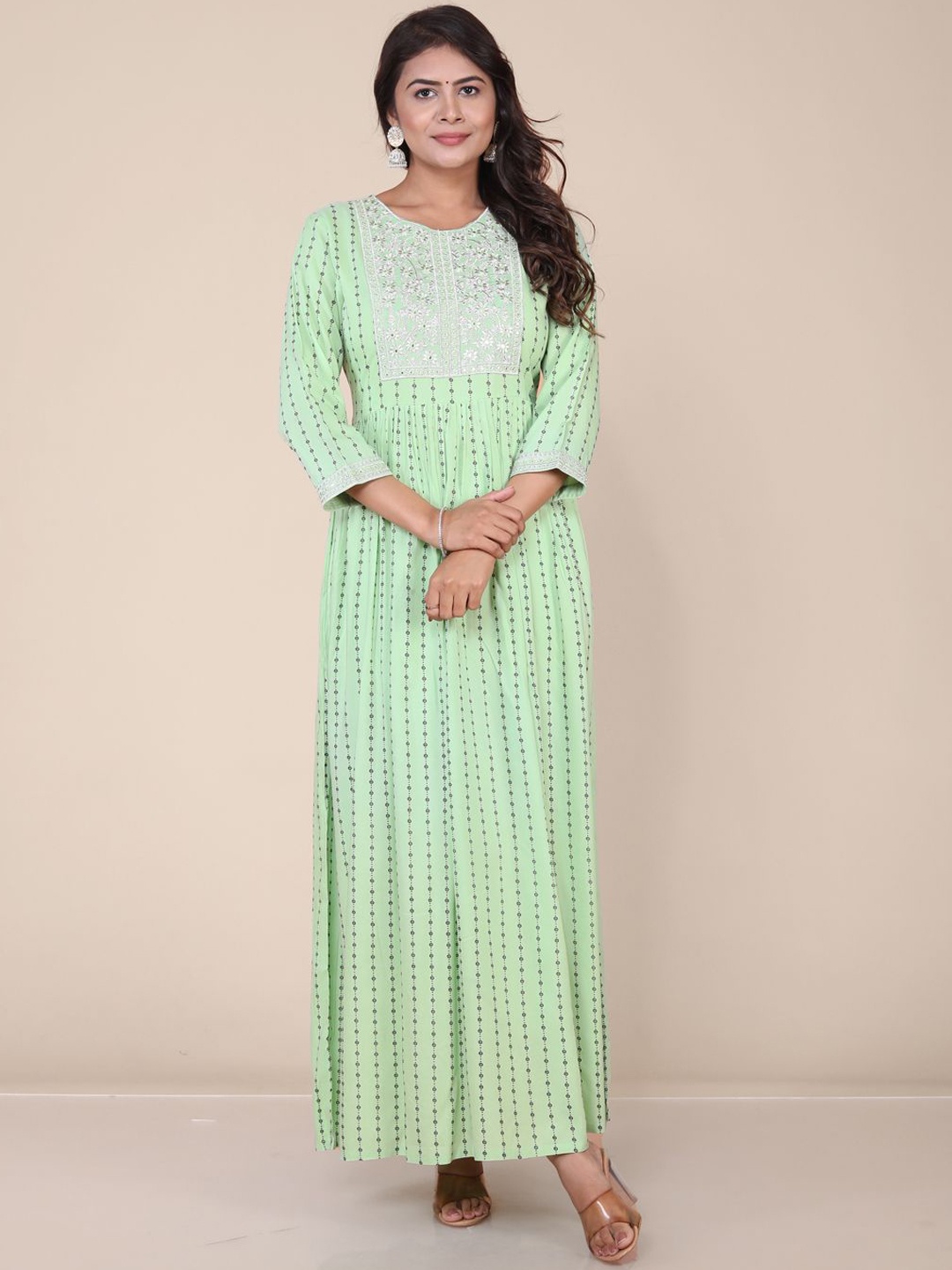 

HERE&NOW Women Gown Ethnic Maxi Dresses, Green