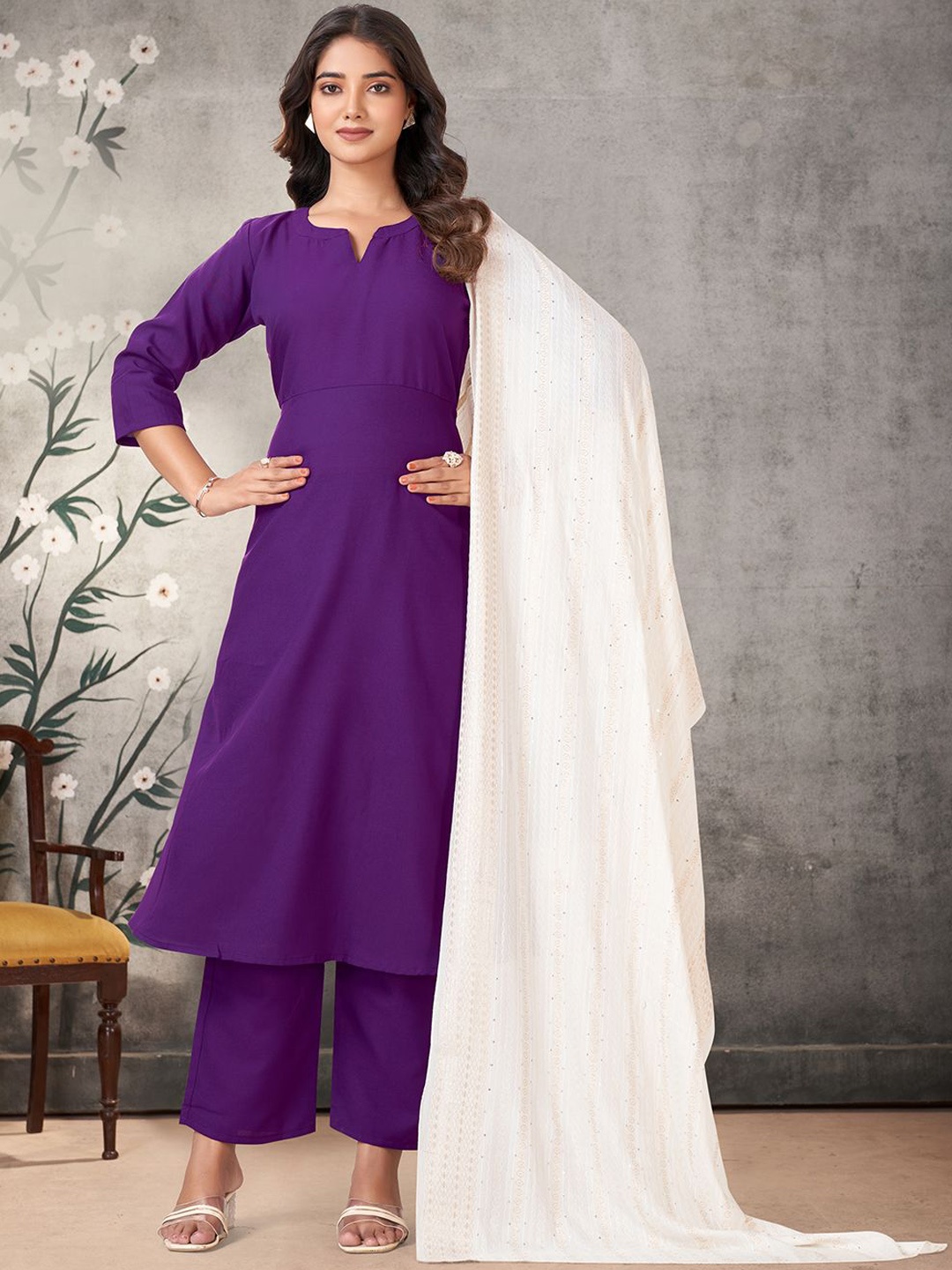 

KALINI Women Regular Kurta with Palazzos & With Dupatta, Purple