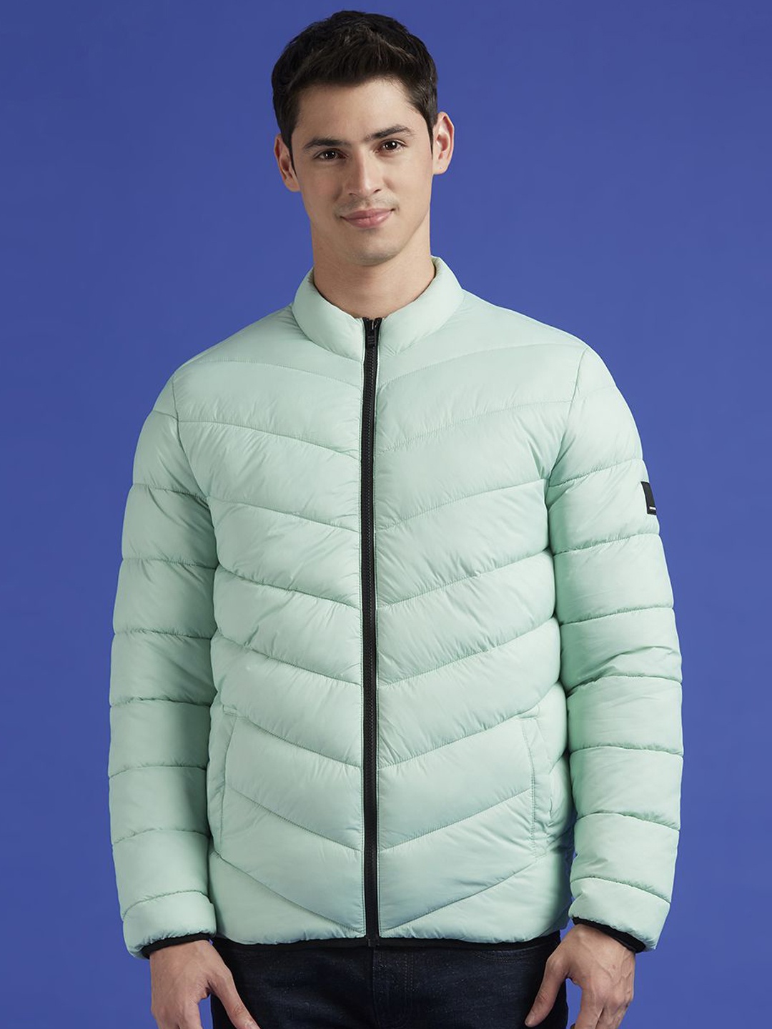 

Pepe Jeans Men Mock Collar Solid Casual Puffer Jacket, Green