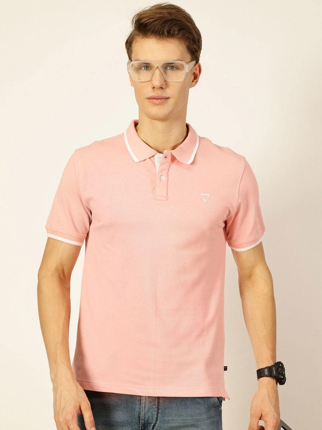 

Thomas Scott Men Solid Polo Collar Cotton T-shirt, Pink