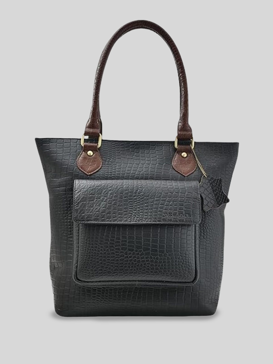 

ANNODYNE Women Textured Shopper Leather Shoulder Bag, Black