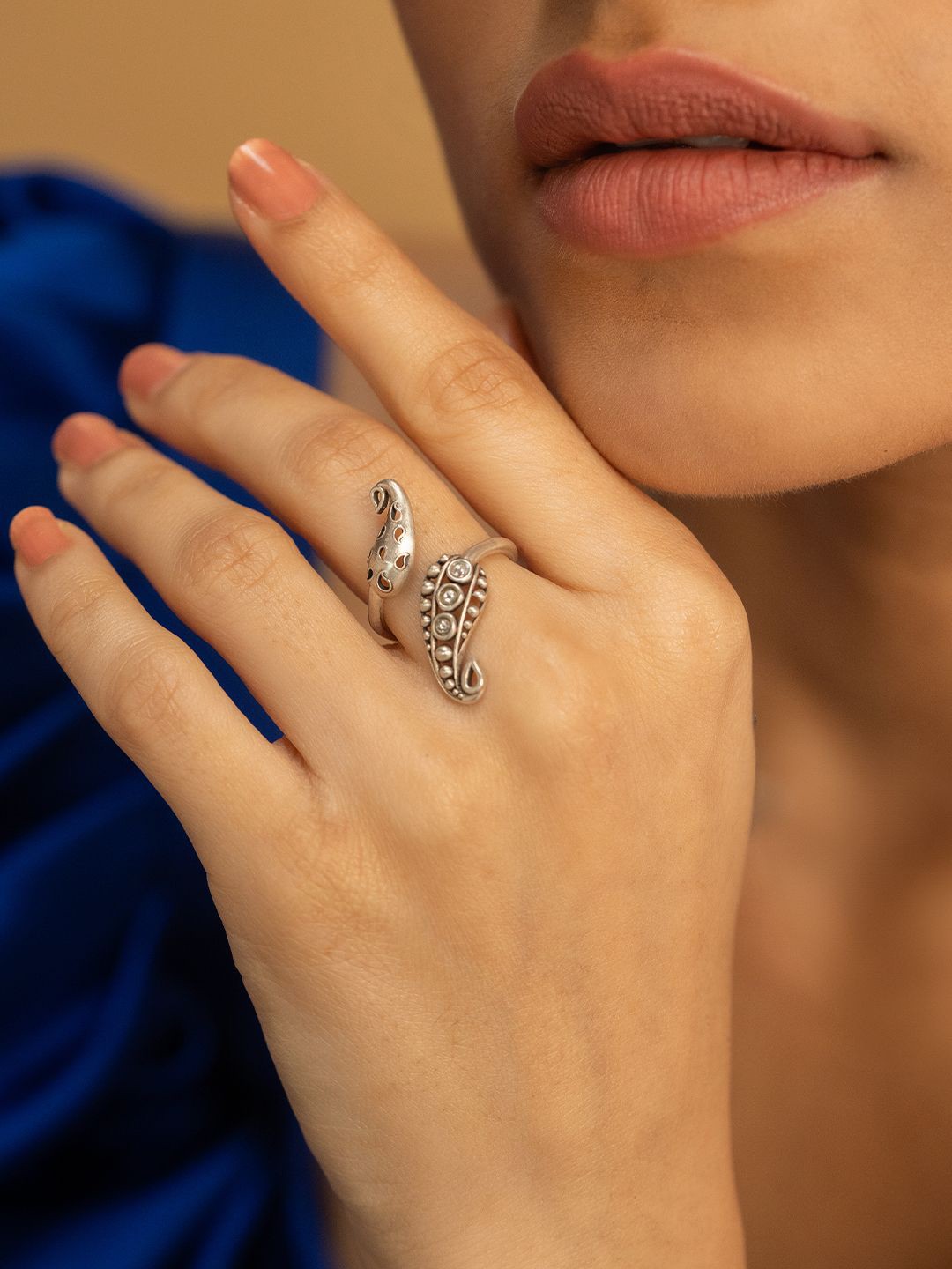 

SHAYA 925 Silver Oxidised Lukka Chuppi Front Open Ring Ring