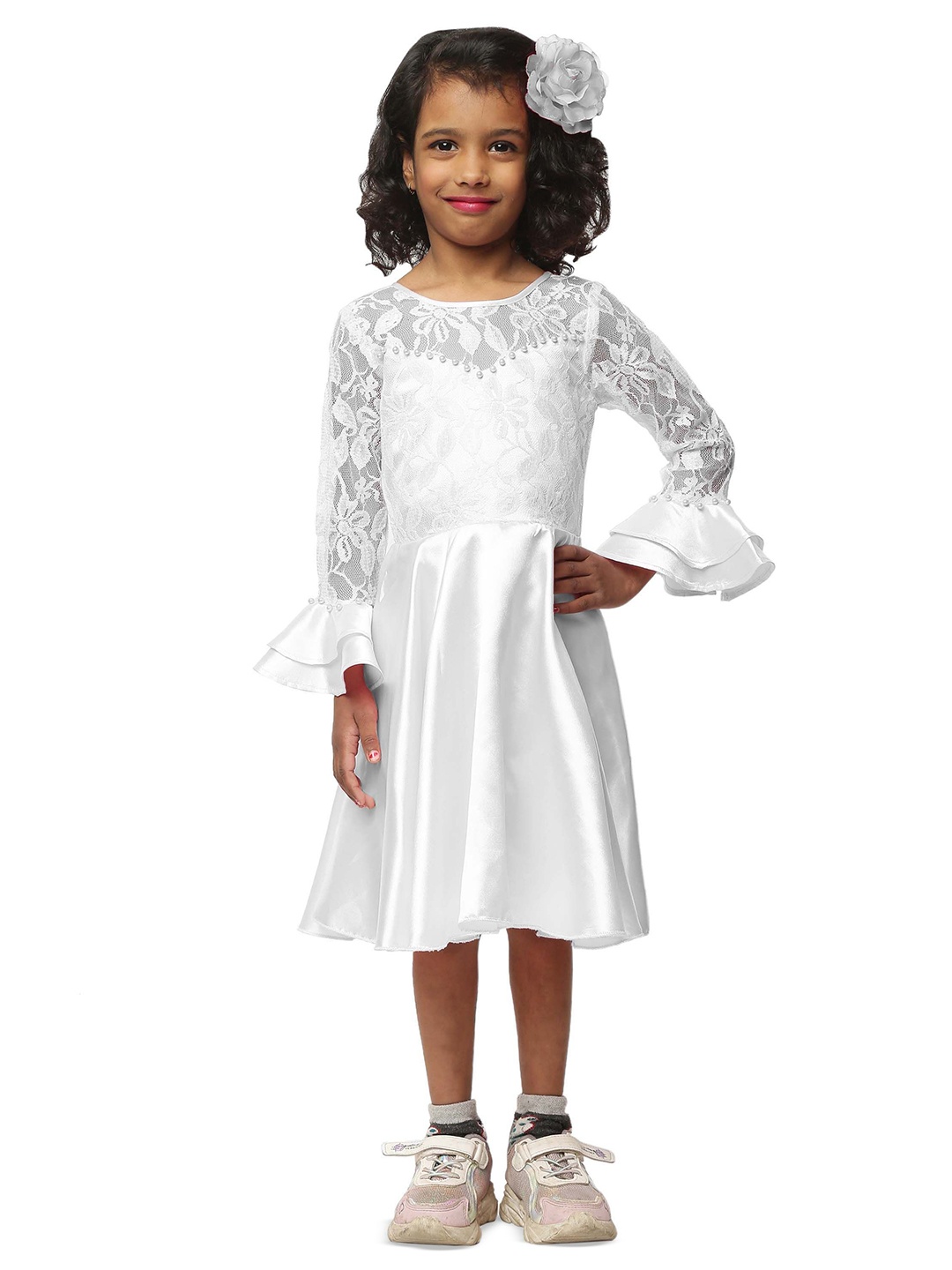 

Wish little Girls Self Design Fit and Flare Dress, White