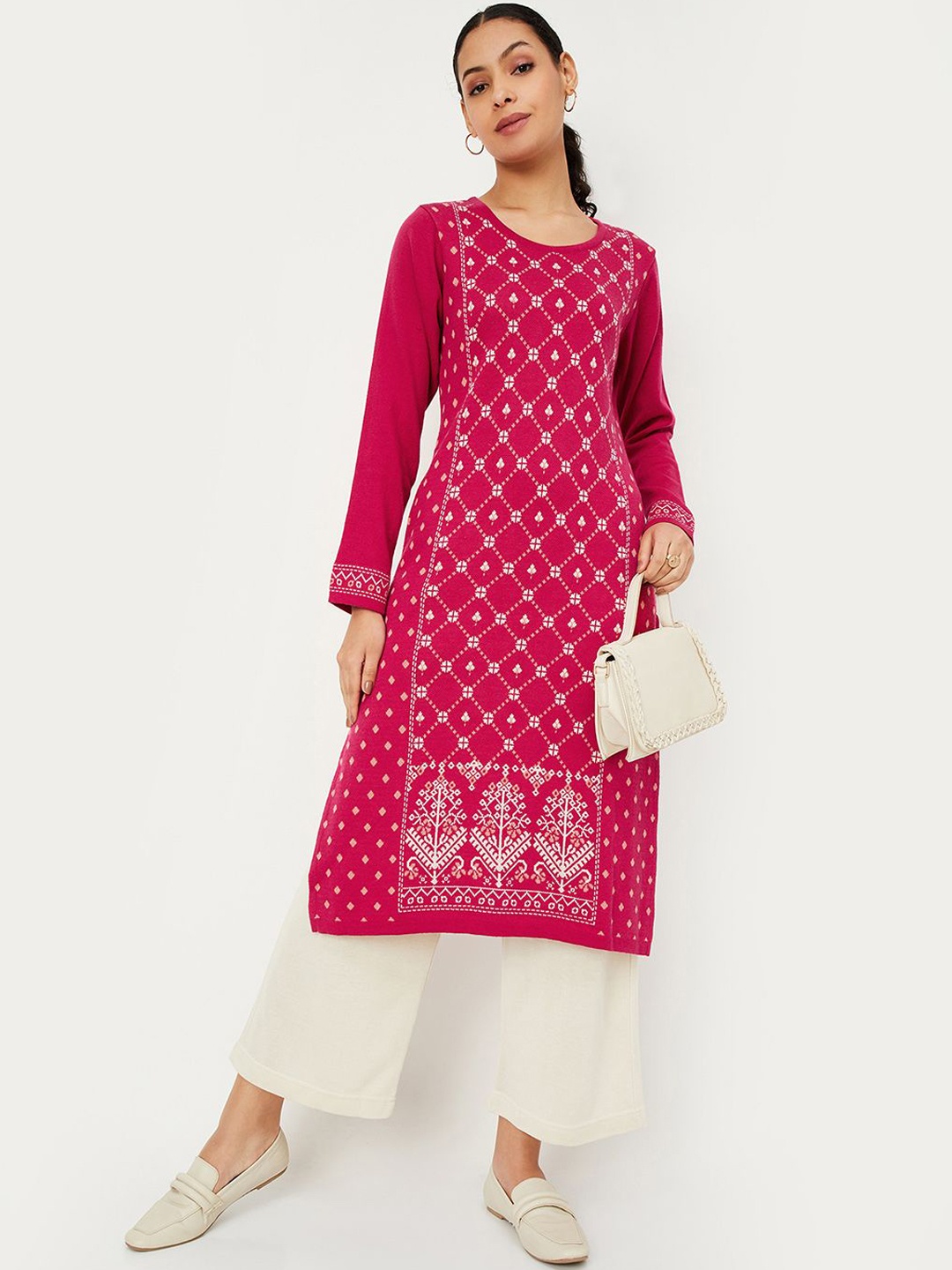 

max Ethnic Motifs Printed Acrylic Straight Kurta, Pink