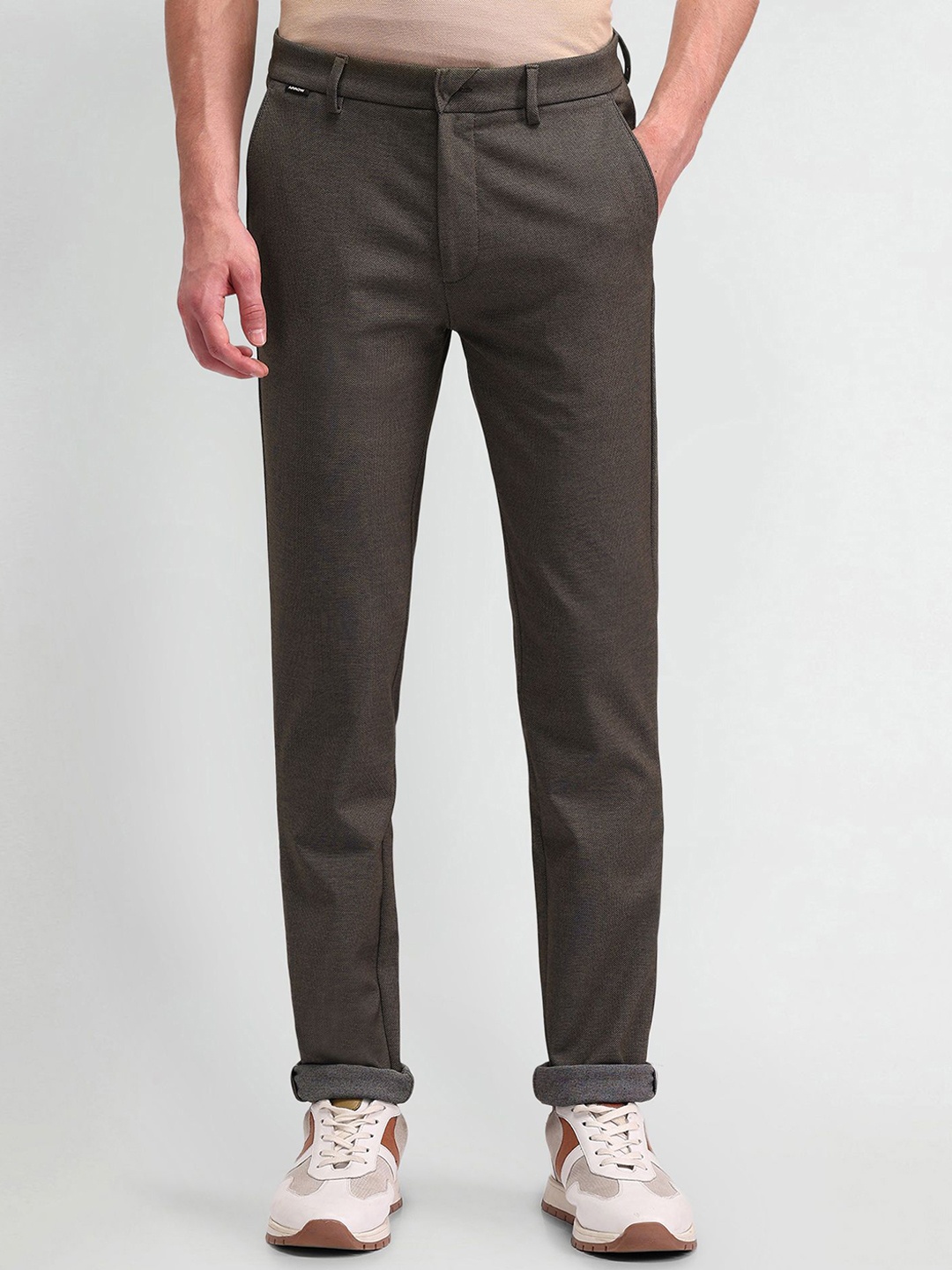 

Arrow Sport Men Textured Urban Slim Slim Fit Trousers, Brown