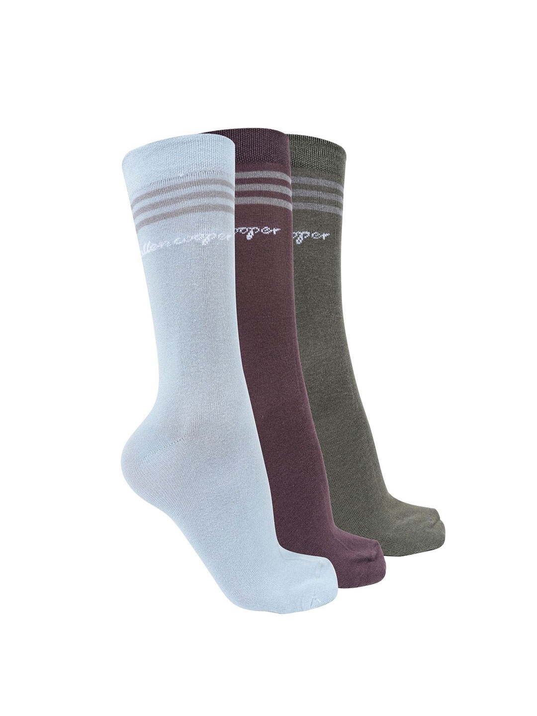

Allen Cooper Unisex Pack Of 3 Pure Cotton Calf-Length Socks, Blue