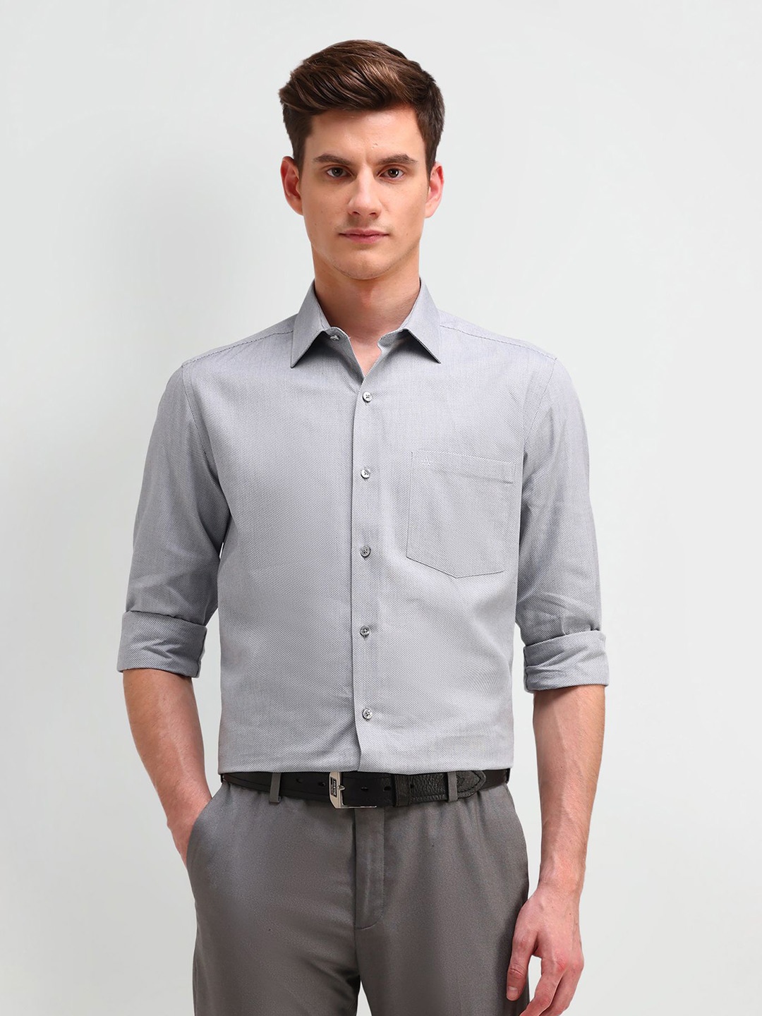 

Arrow Men Classic Spread Collar Solid Cotton Formal Shirt, Grey