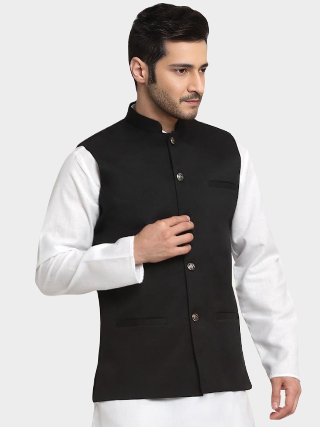 

BAESD Mandarin Collar Regular Fit Waistcoat, Black