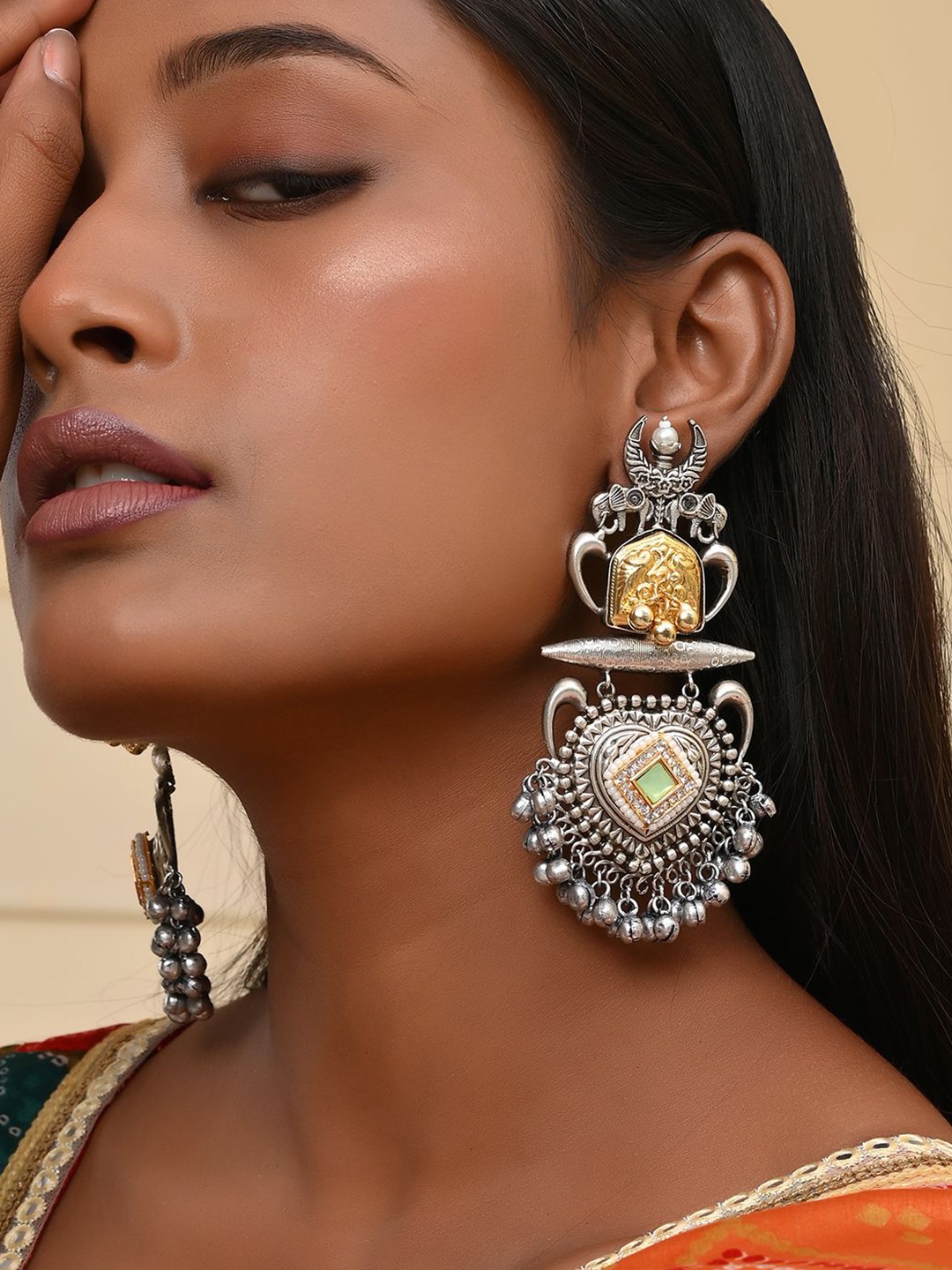 

Voylla Silver-Plated Stone Studded Antique Opulance Elegance Redefined Chandbalis