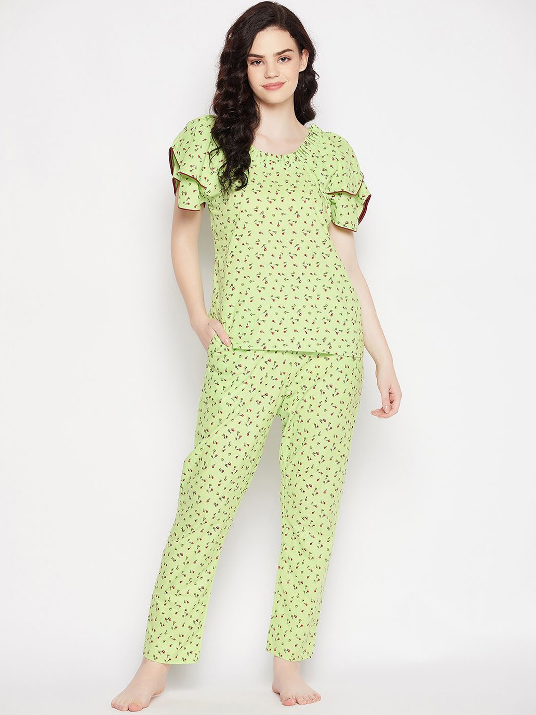 

Clovia Women Printed Pure Cotton Night Suit, Green