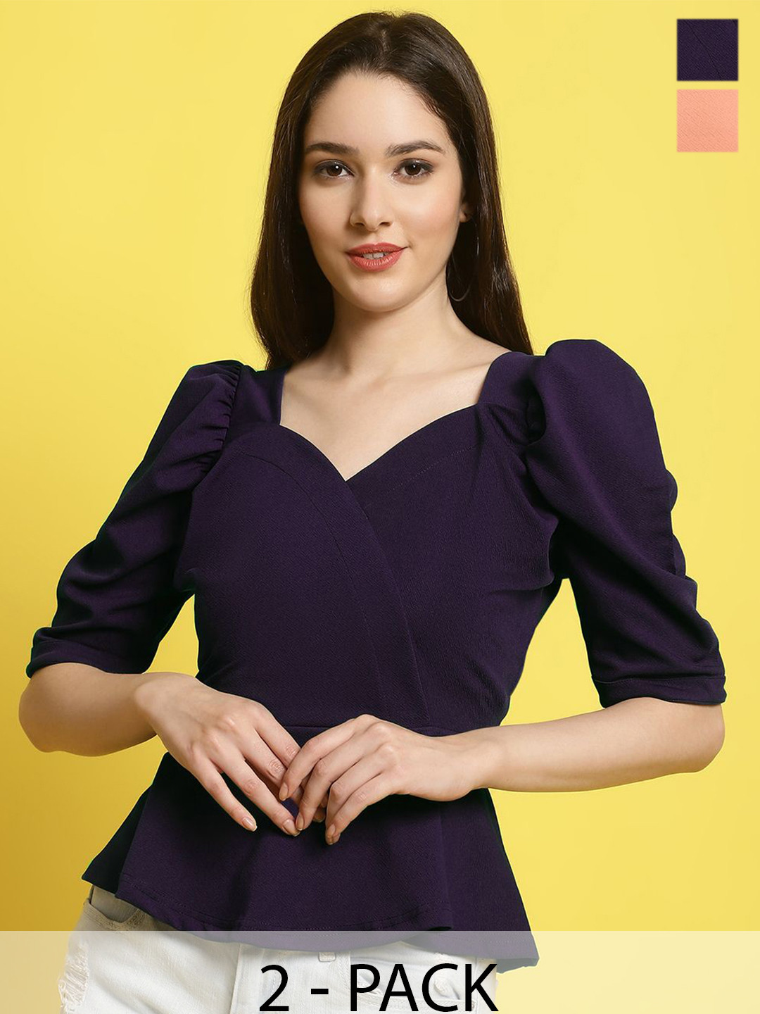 

Metronaut Women Pack Of 2 Sweetheart Neck Crop Top, Purple