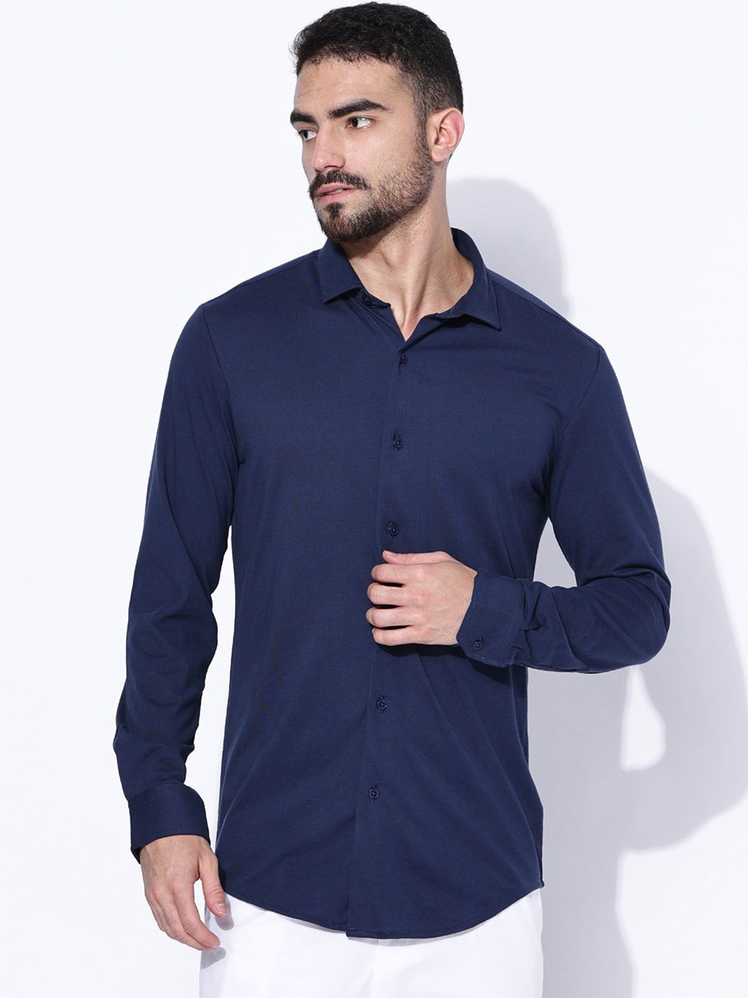 

BLUE TYGA Men Comfort Spread Collar Solid Casual Shirt, Navy blue