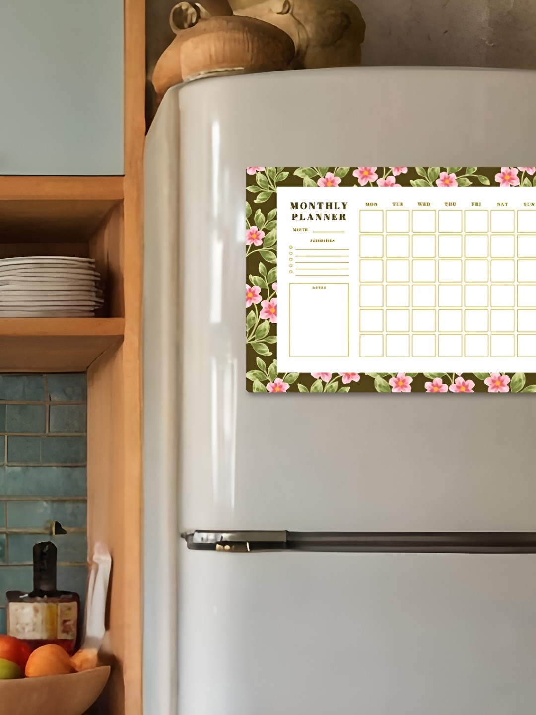 

CVANU White & Green Printed Paper Fridge Magnetic Sticker