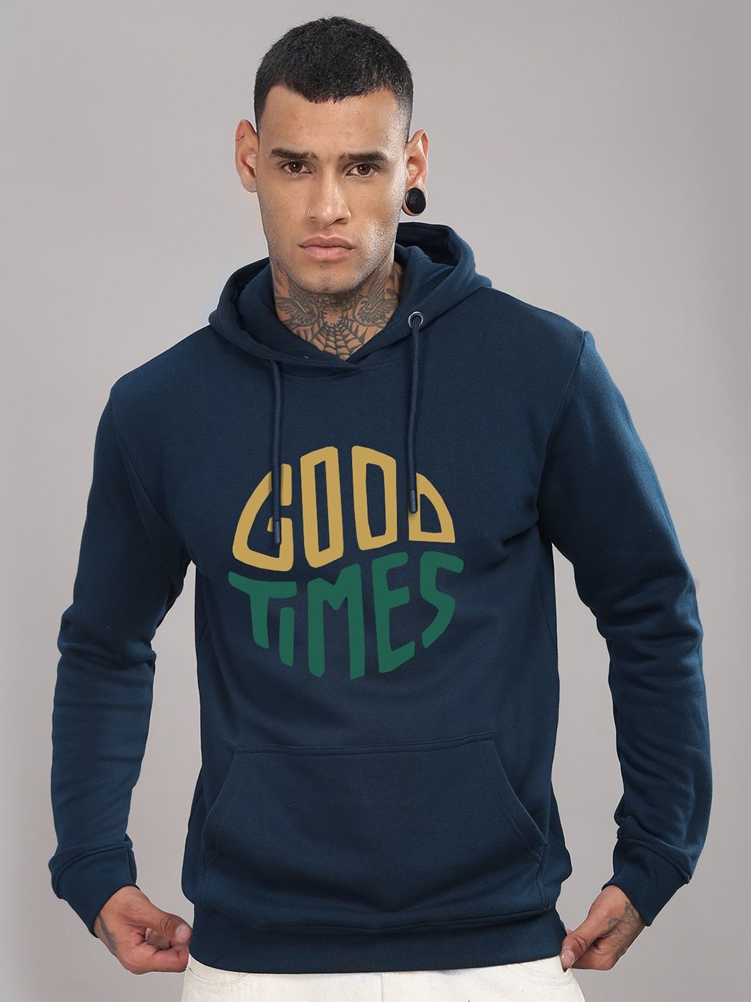 

ADRO Men Printed Hooded Sweatshirt, Teal